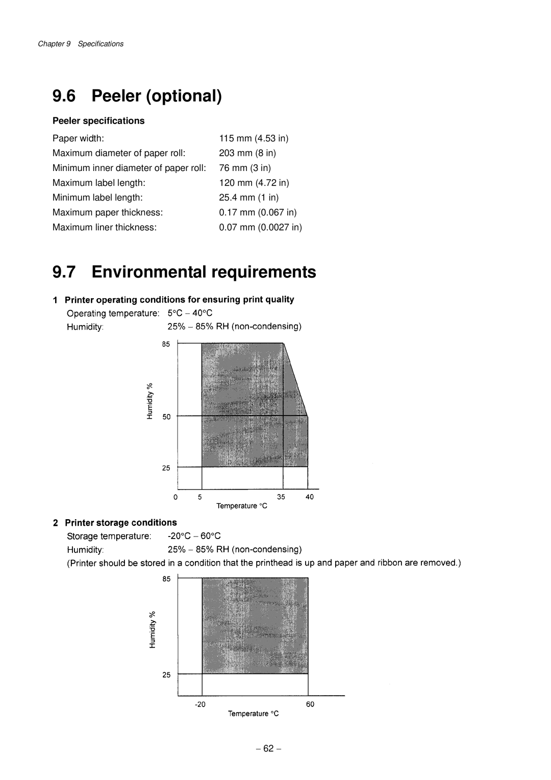 Citizen Systems CLP-9301, CLP-9001 user manual Peeler optional, Environmental requirements, Peeler specifications 