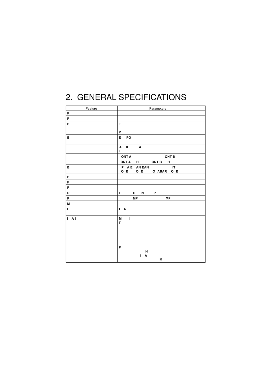 Citizen Systems CMP-10 manual General Specifications, Feature Parameters 