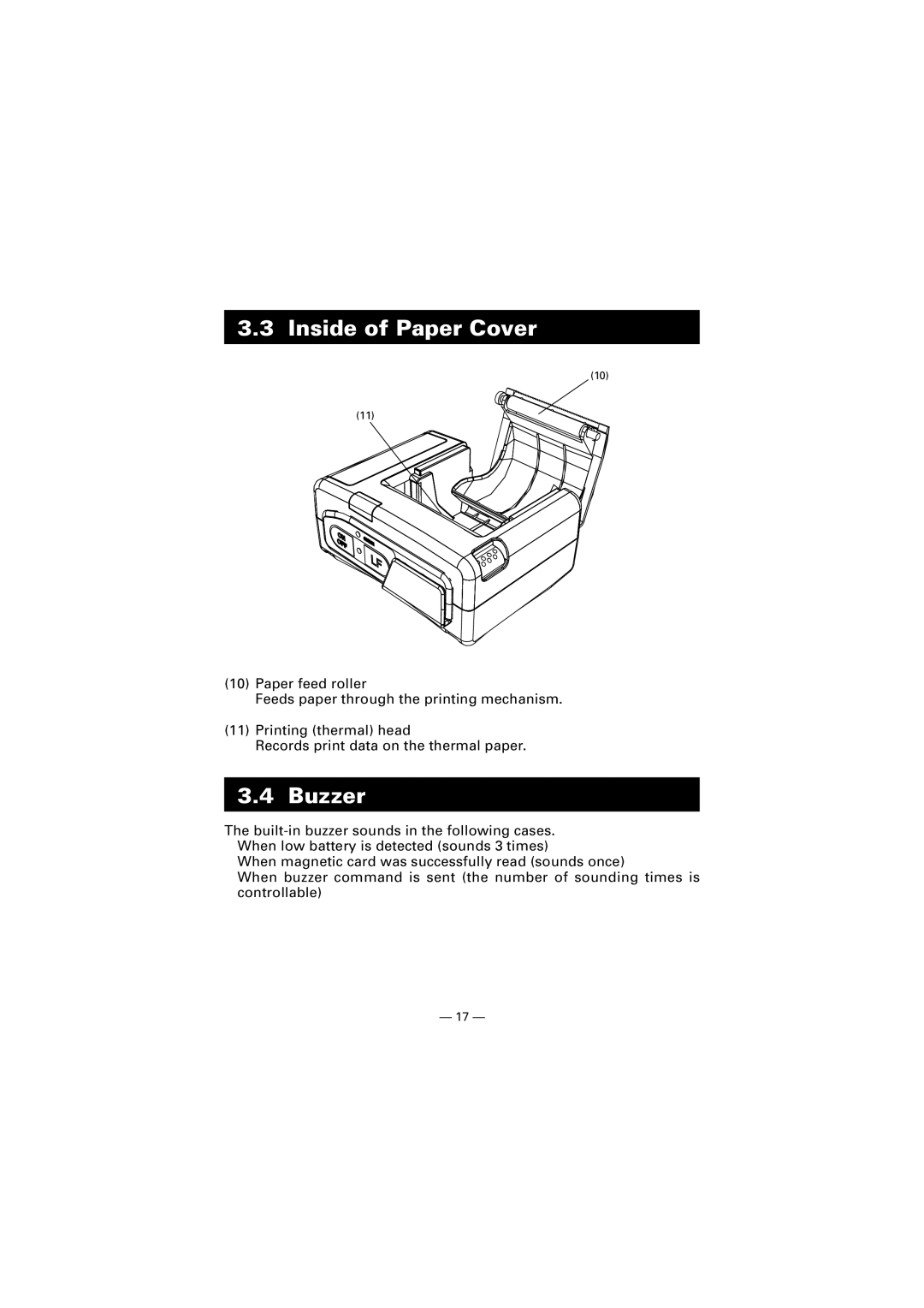 Citizen Systems CMP-10 manual Inside of Paper Cover, Buzzer 