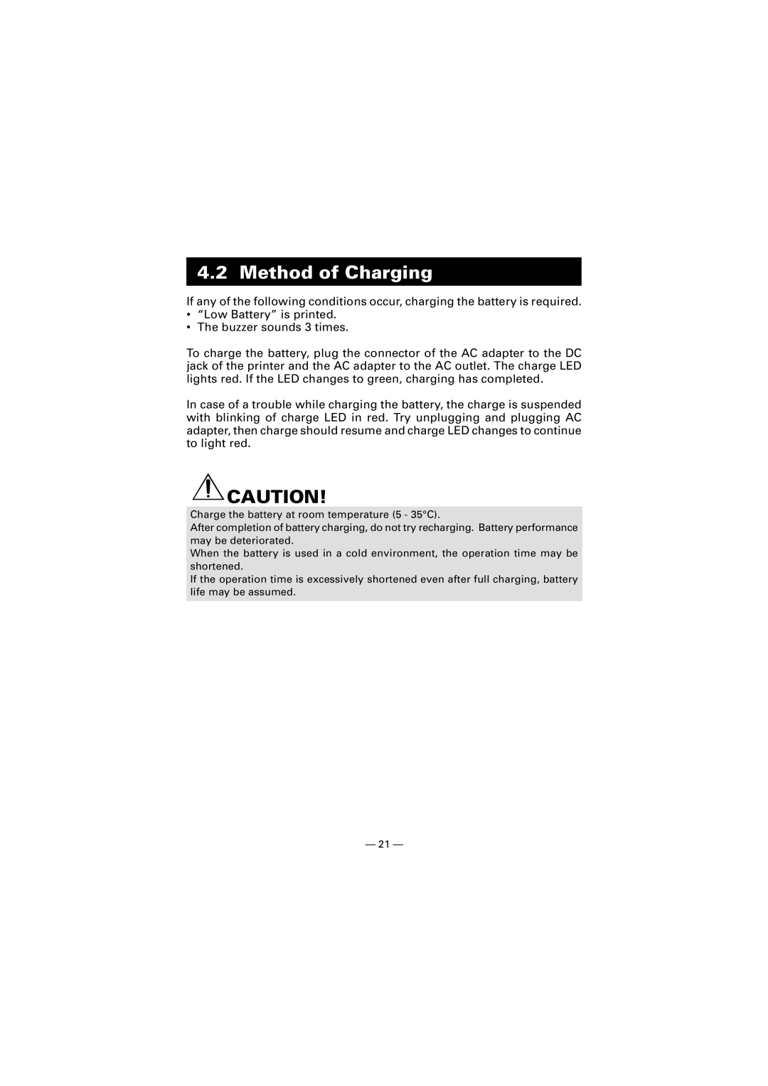 Citizen Systems CMP-10 manual Method of Charging 