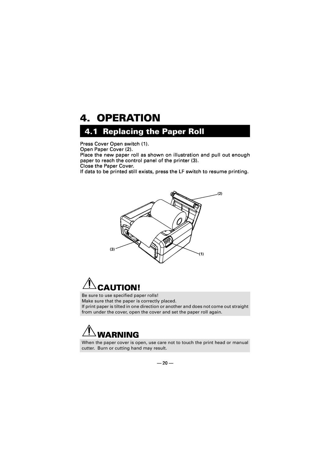Citizen Systems CMP-10 manual Operation, Replacing the Paper Roll 