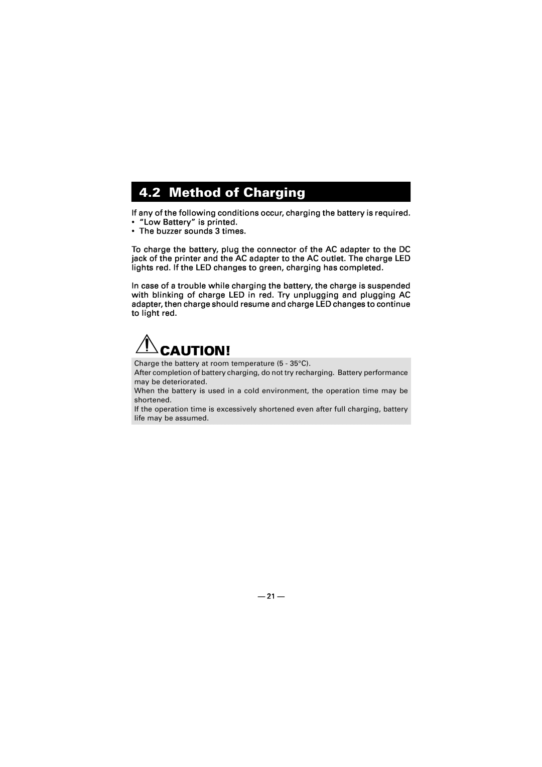 Citizen Systems CMP-10 manual Method of Charging 