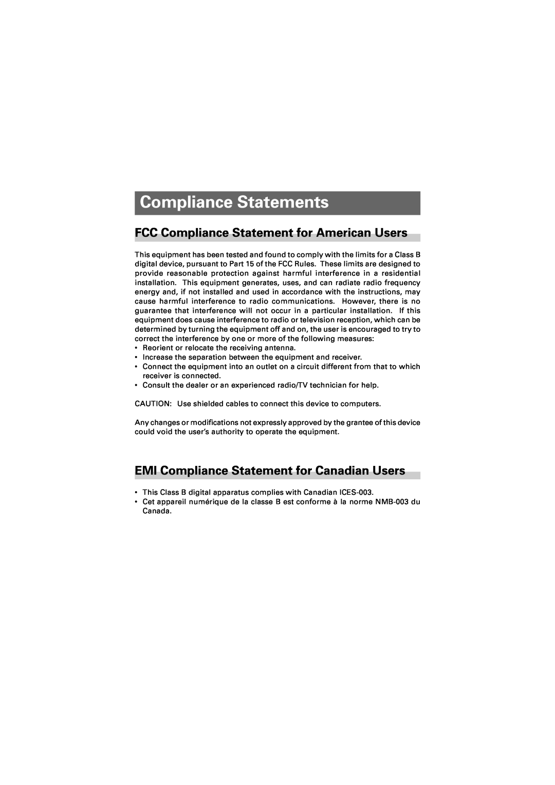 Citizen Systems CMP-10 manual Compliance Statements, FCC Compliance Statement for American Users 