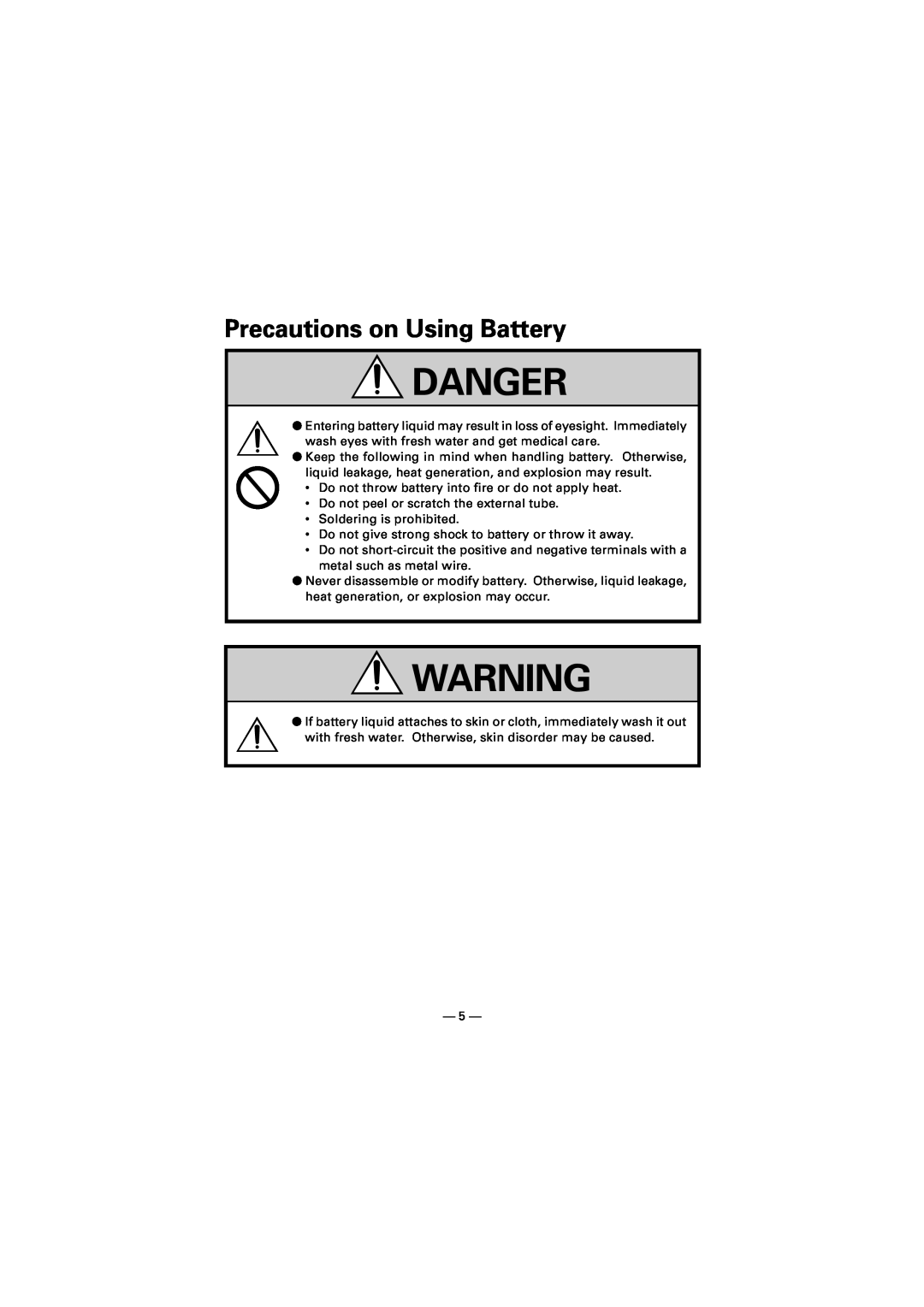 Citizen Systems CMP-10 manual Precautions on Using Battery, Danger 
