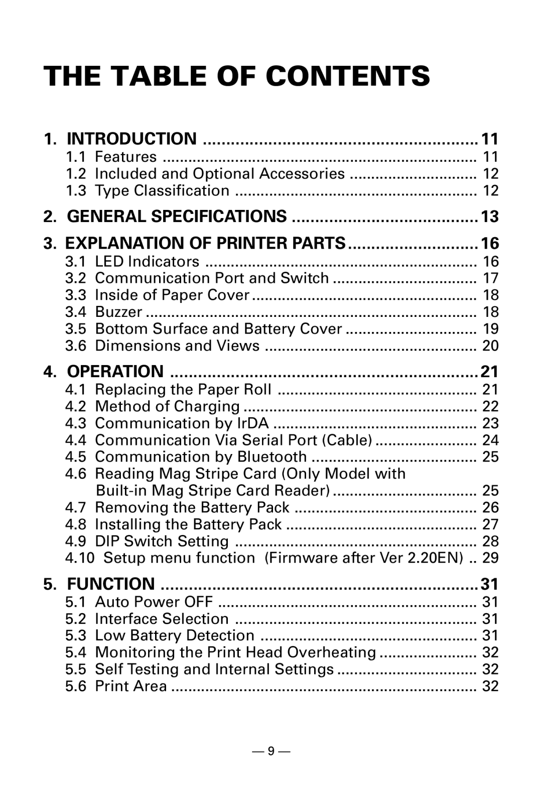 Citizen Systems CMP-10BT user manual Table of Contents 