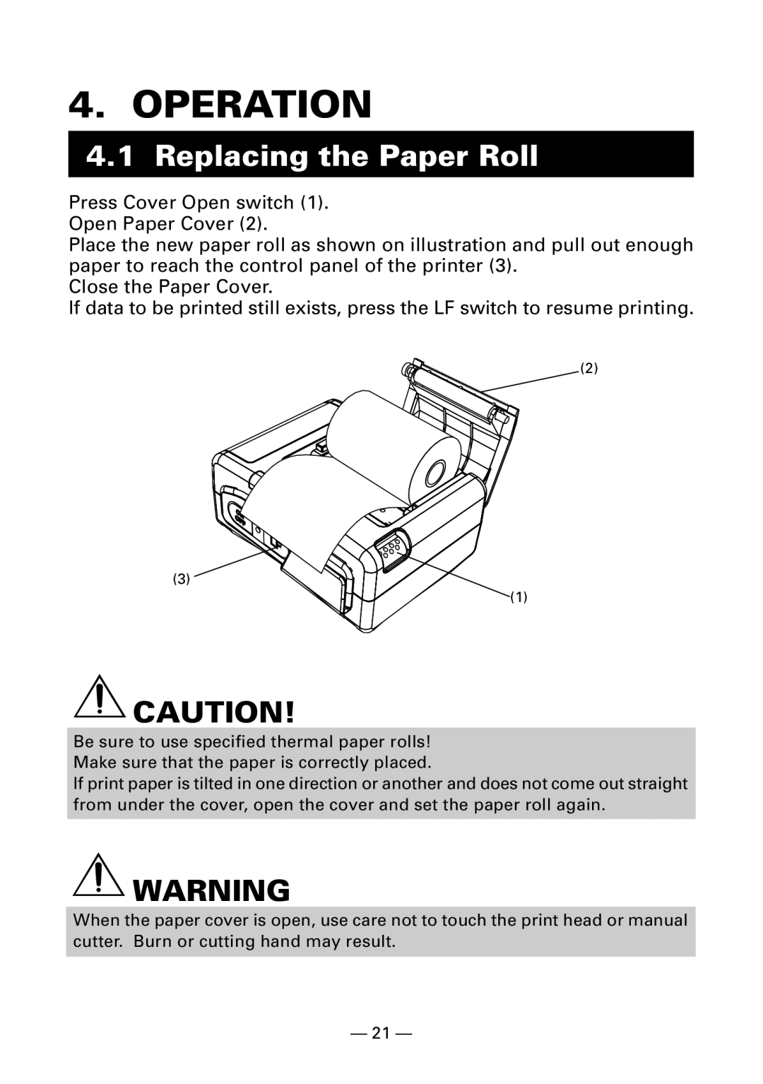 Citizen Systems CMP-10BT user manual Operation, Replacing the Paper Roll 