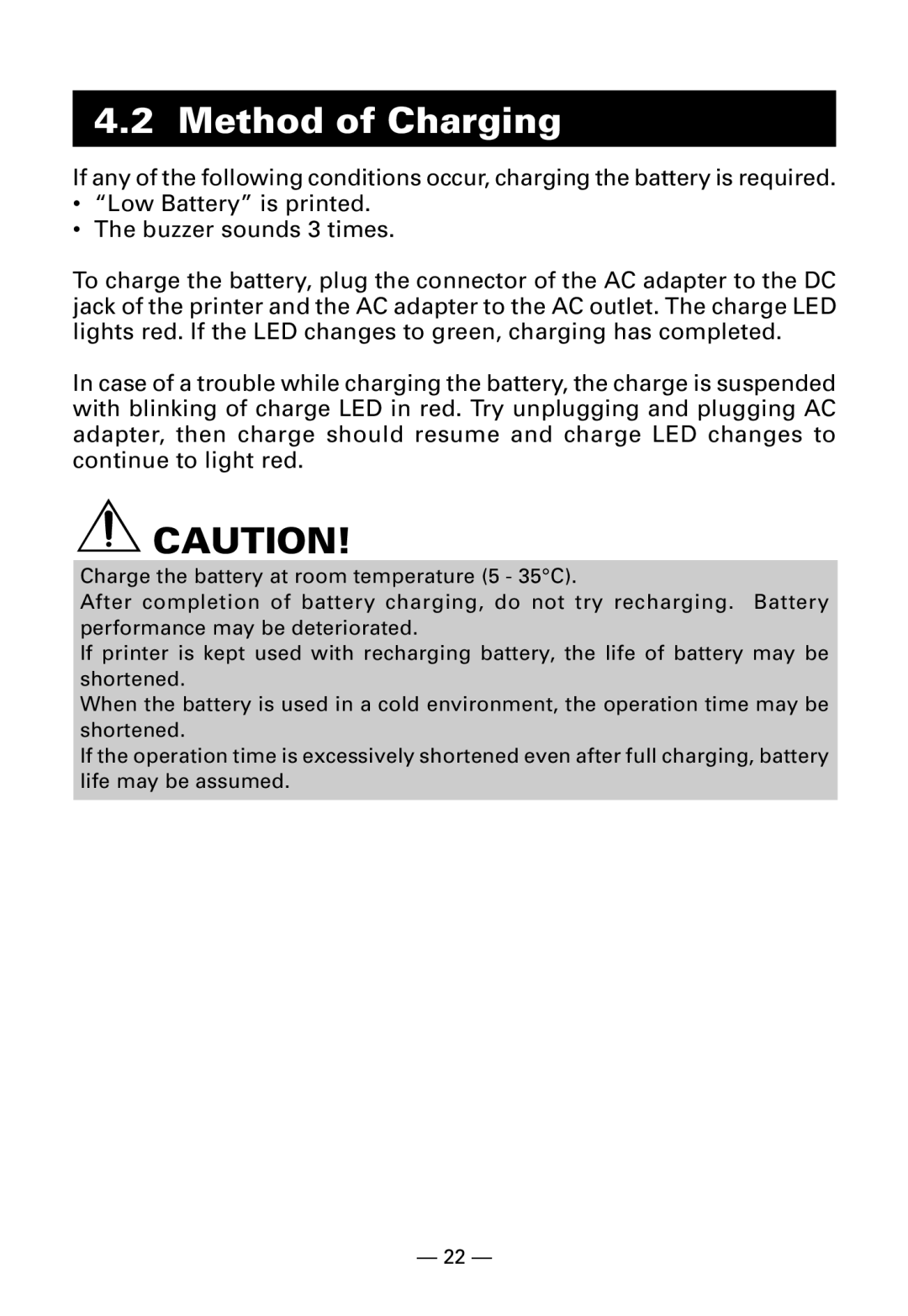 Citizen Systems CMP-10BT user manual Method of Charging 