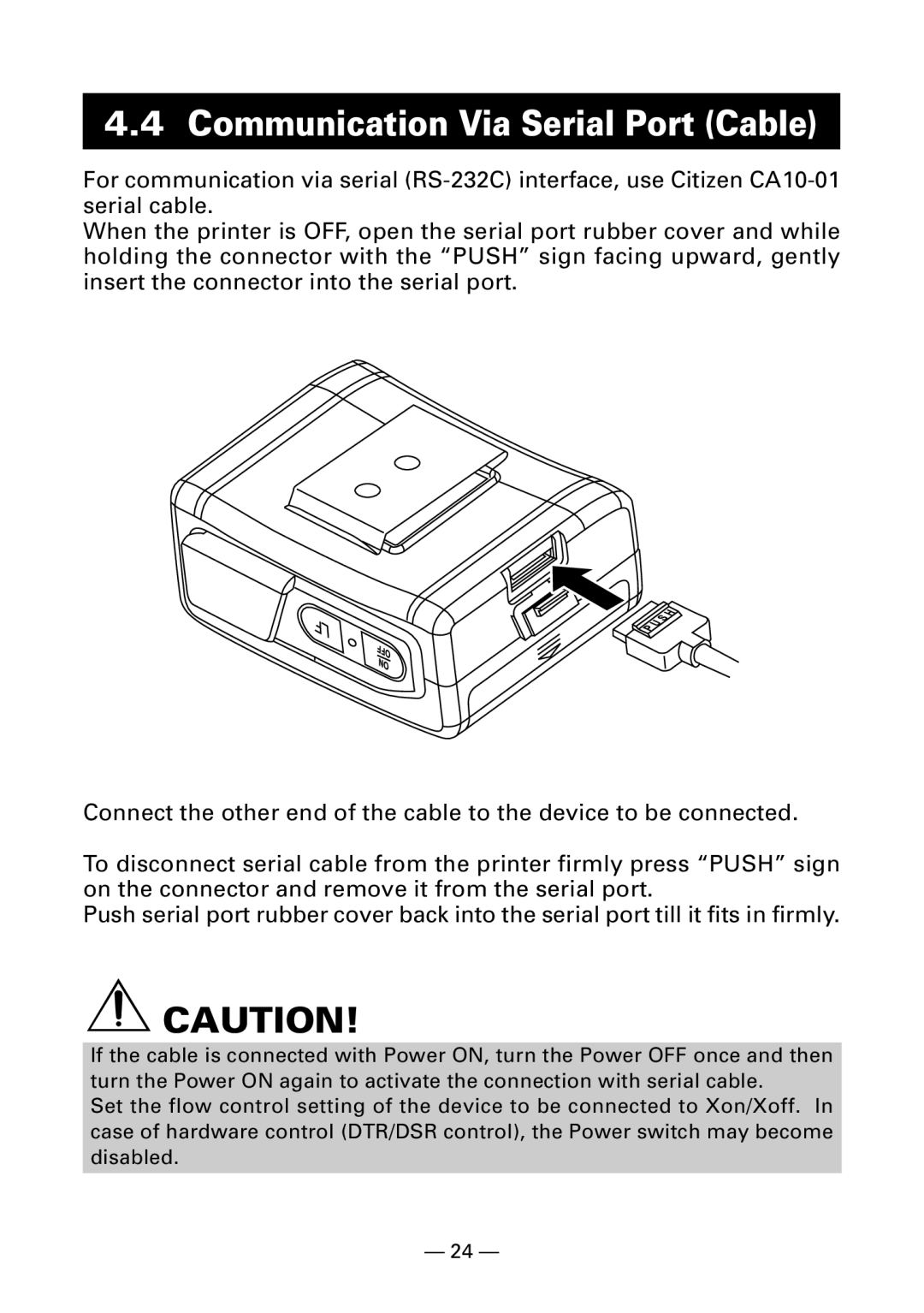 Citizen Systems CMP-10BT user manual Communication Via Serial Port Cable 