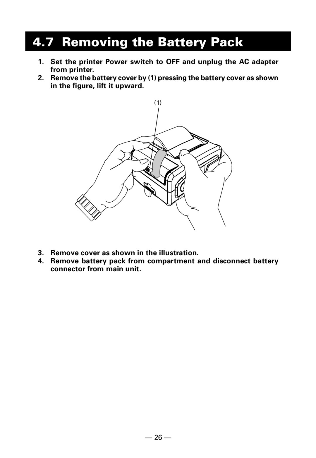 Citizen Systems CMP-10BT user manual Removing the Battery Pack 