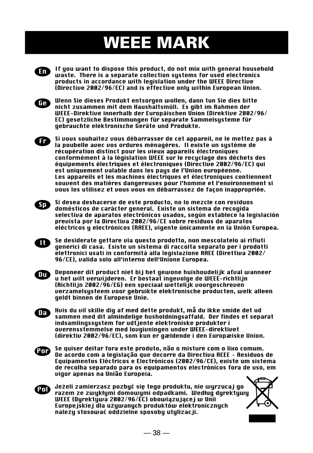 Citizen Systems CMP-10BT user manual Weee Mark 