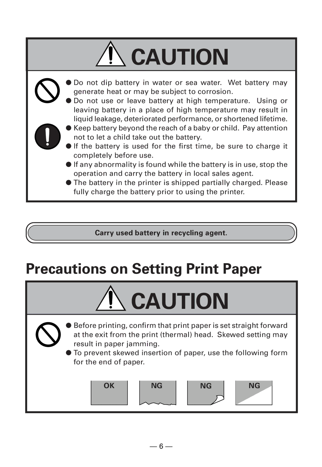 Citizen Systems CMP-10BT user manual Precautions on Setting Print Paper 