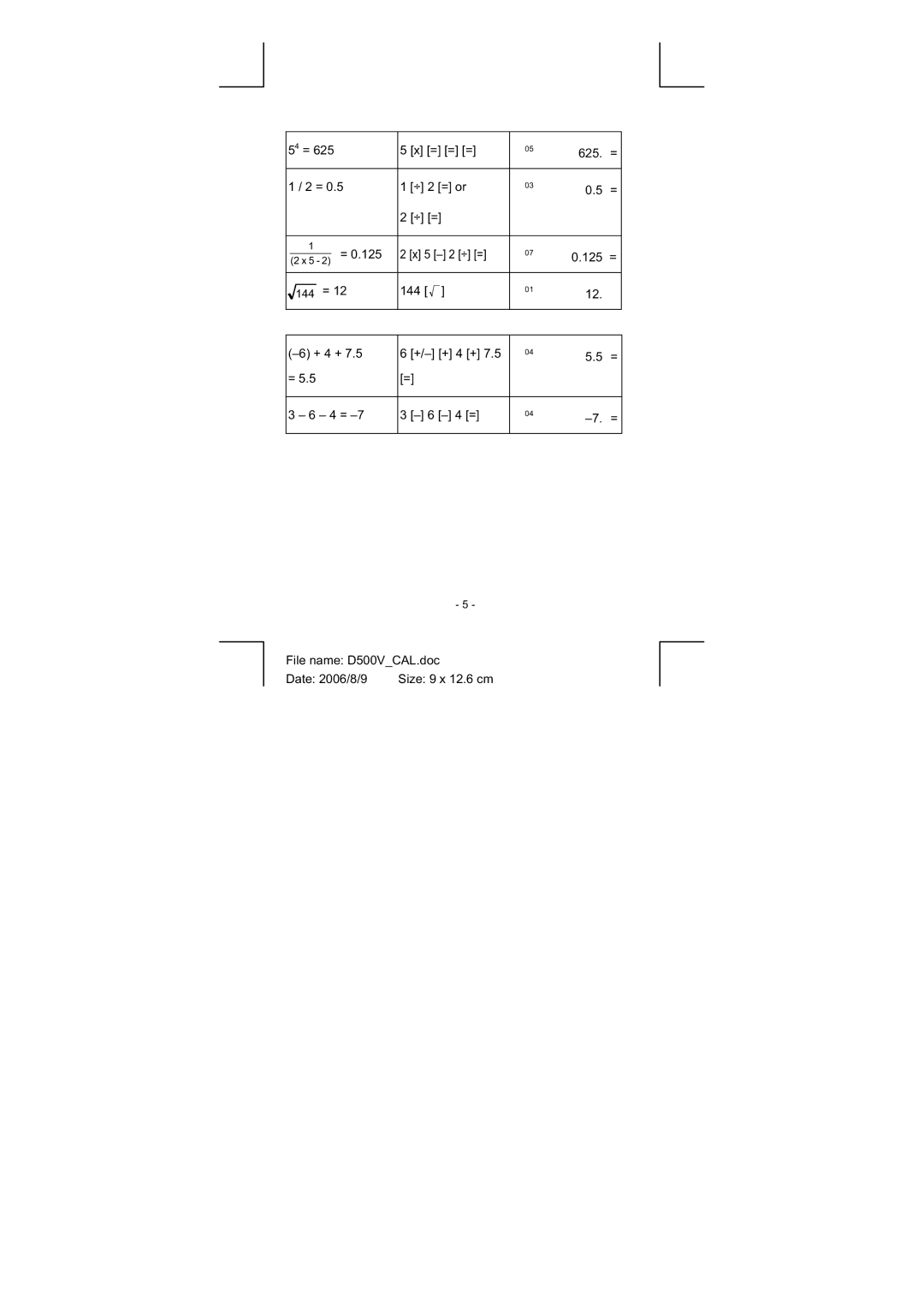 Citizen Systems CT-500VII manual = = = 625 ÷ 2 = or ÷ = 5 2 ÷ = 125, 144 