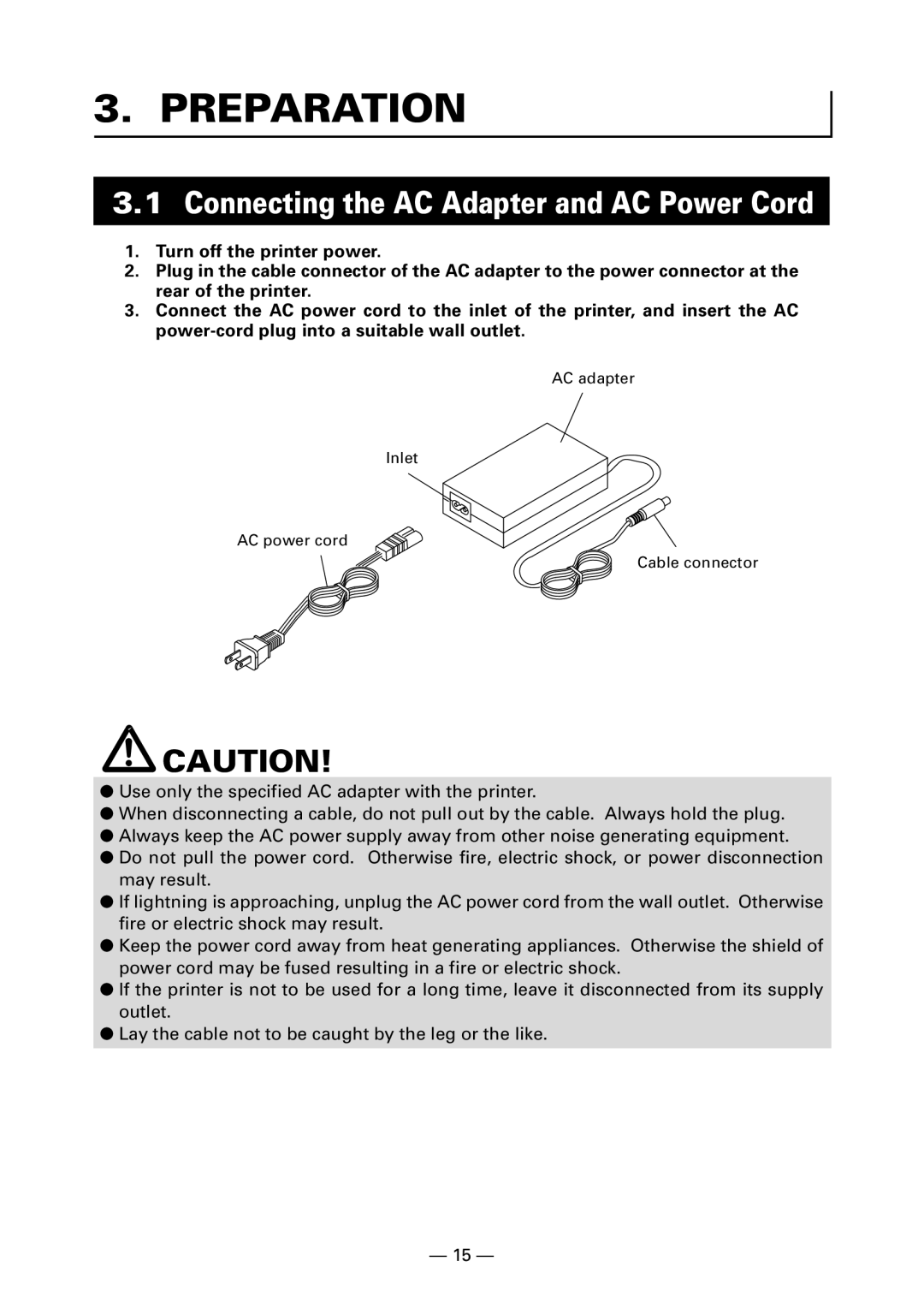 Citizen Systems CT-S280 user manual Preparation, Connecting the AC Adapter and AC Power Cord 