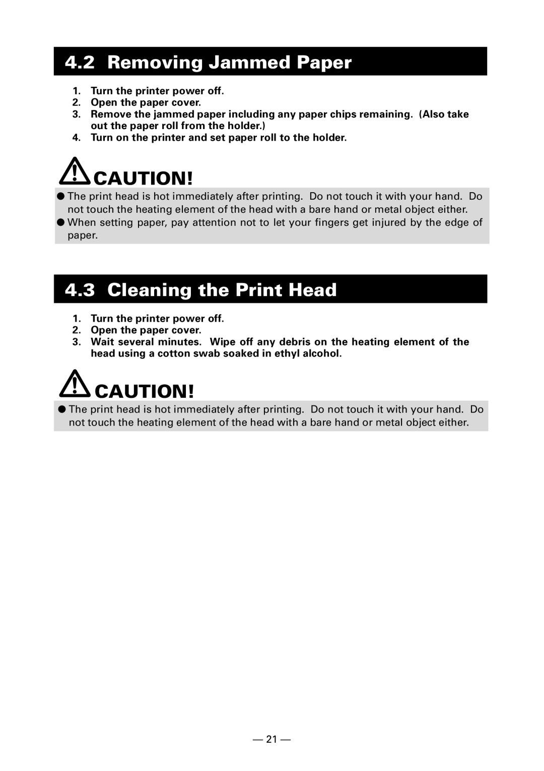 Citizen Systems CT-S280 user manual Removing Jammed Paper, Cleaning the Print Head 