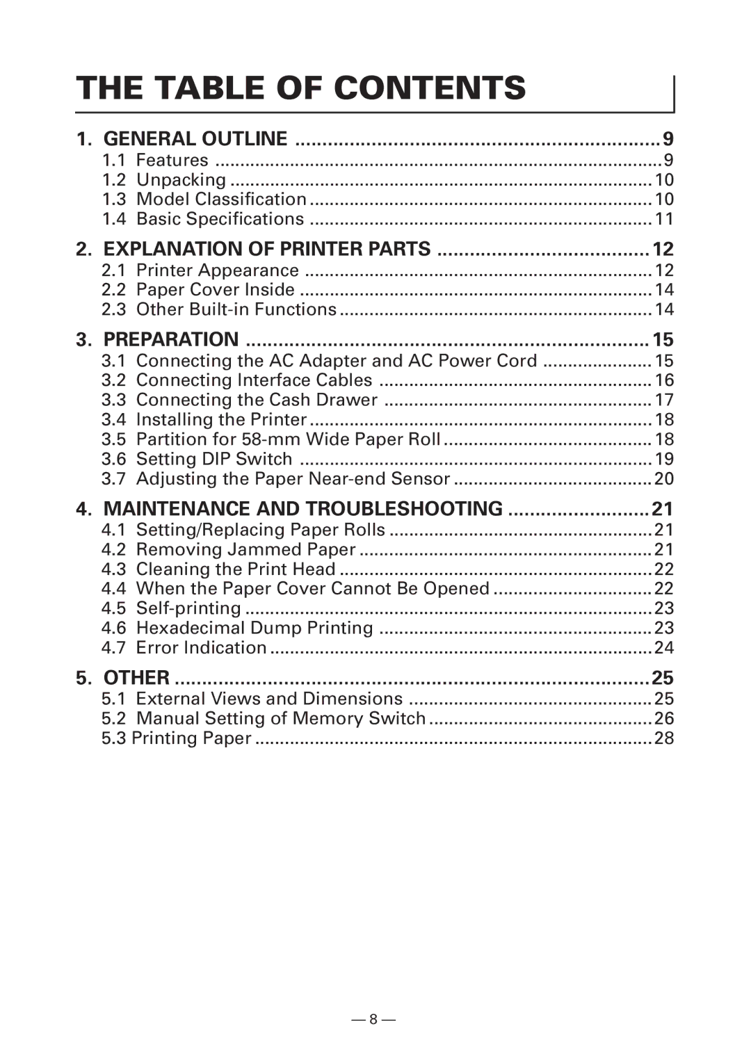 Citizen Systems CT-S300 user manual Table of Contents 