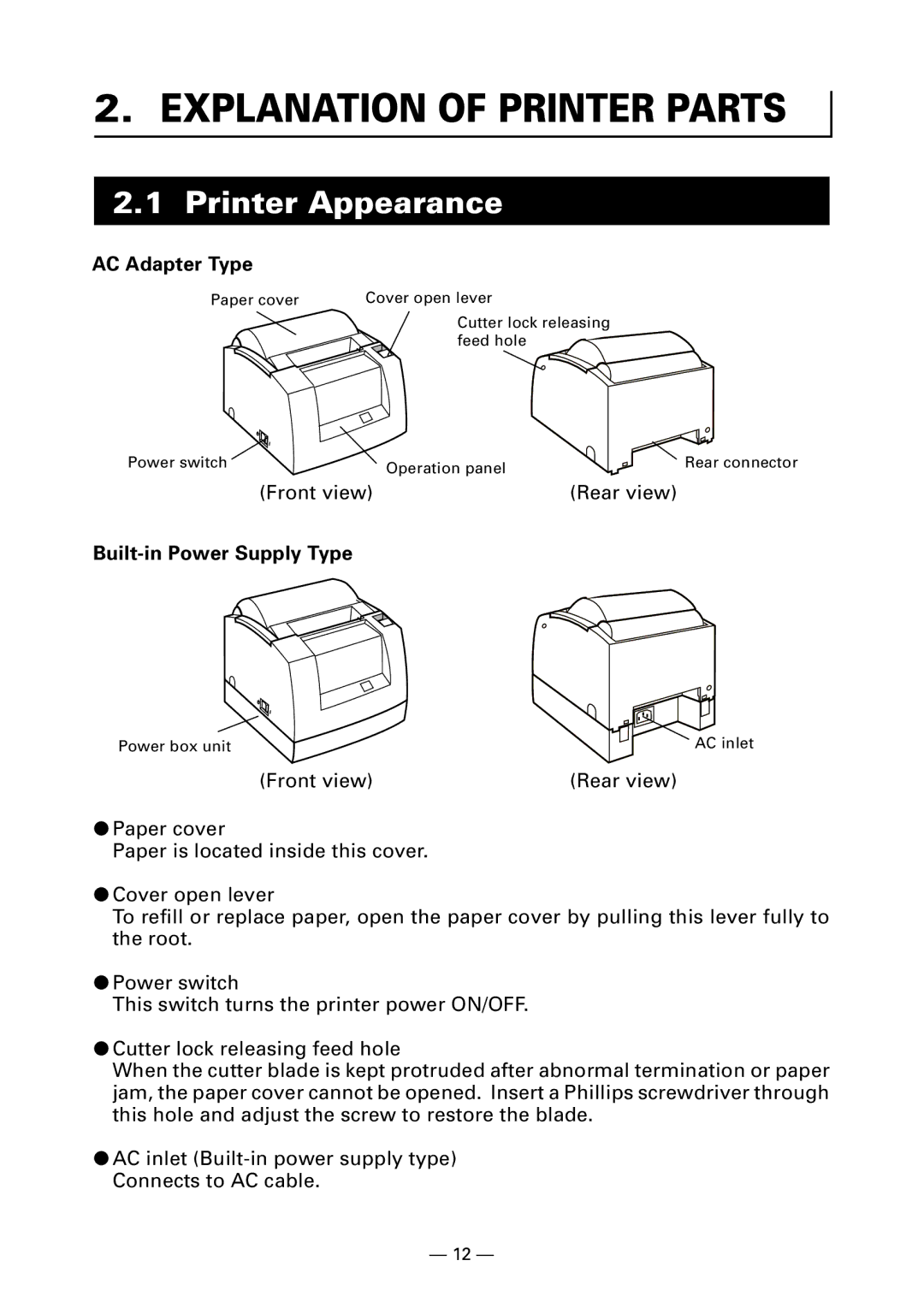 Citizen Systems CT-S300 user manual Explanation of Printer Parts, Printer Appearance 