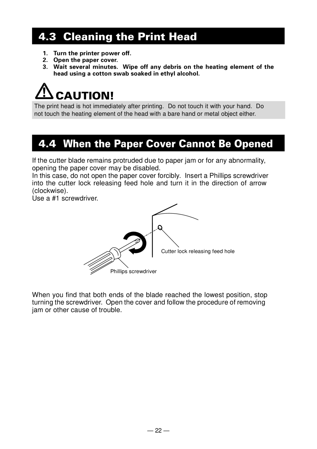 Citizen Systems CT-S300 user manual Cleaning the Print Head, When the Paper Cover Cannot Be Opened 