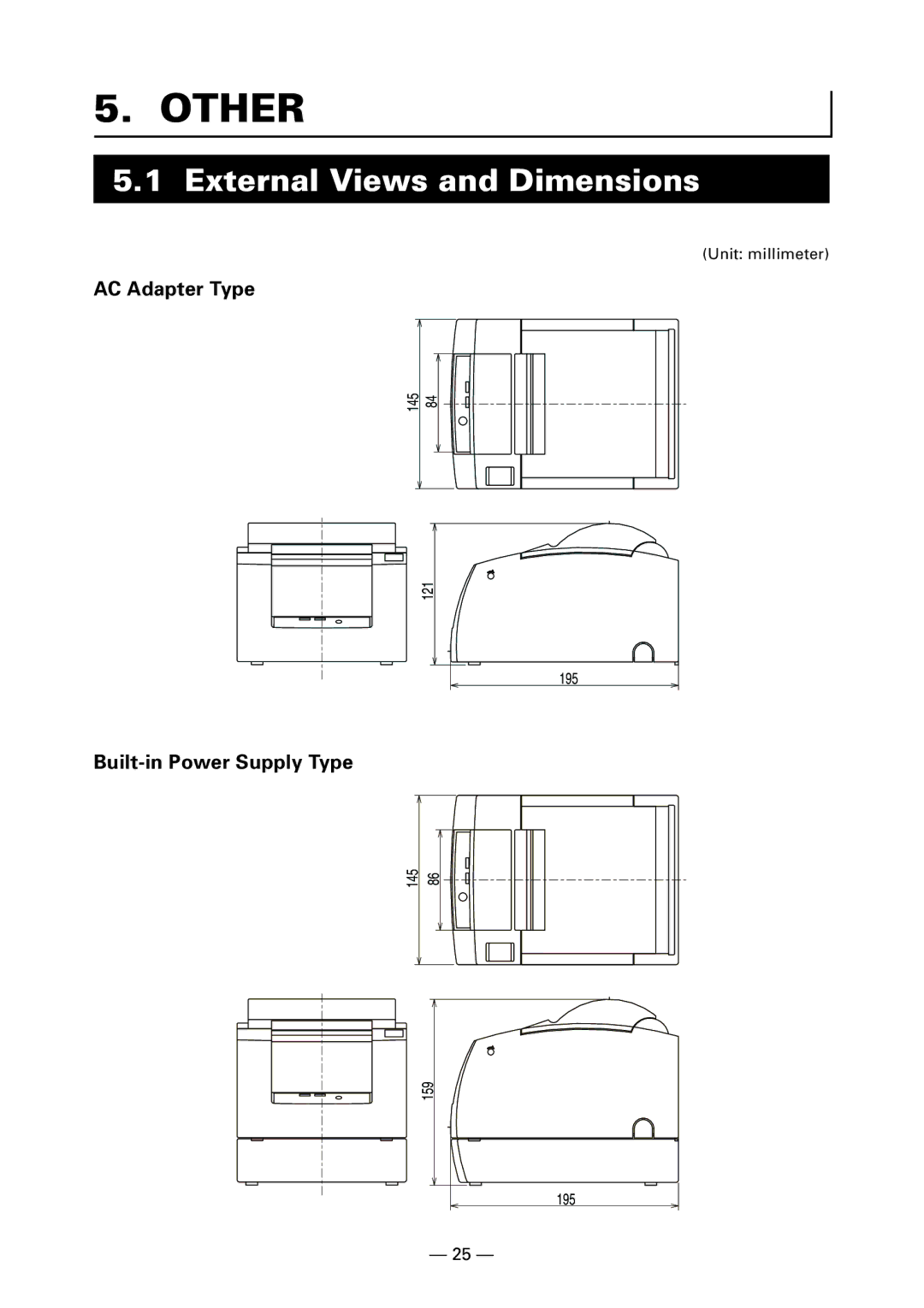 Citizen Systems CT-S300 user manual Other, External Views and Dimensions 