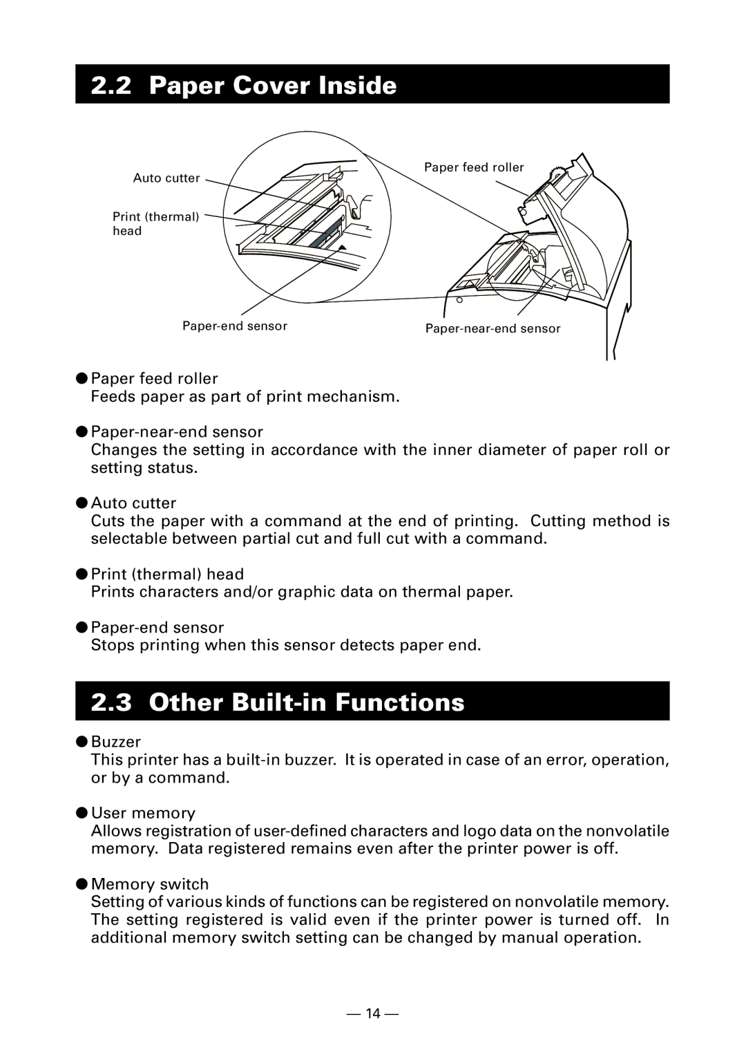 Citizen Systems CT-S300 user manual Paper Cover Inside, Other Built-in Functions 