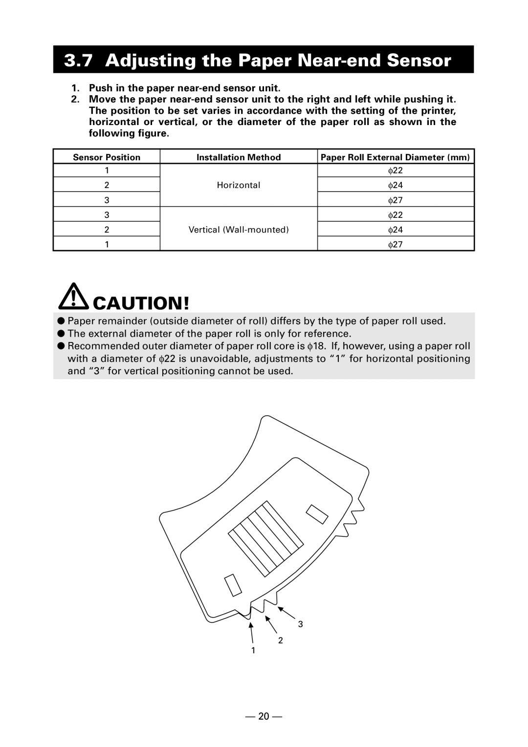 Citizen Systems CT-S300 user manual Adjusting the Paper Near-end Sensor 