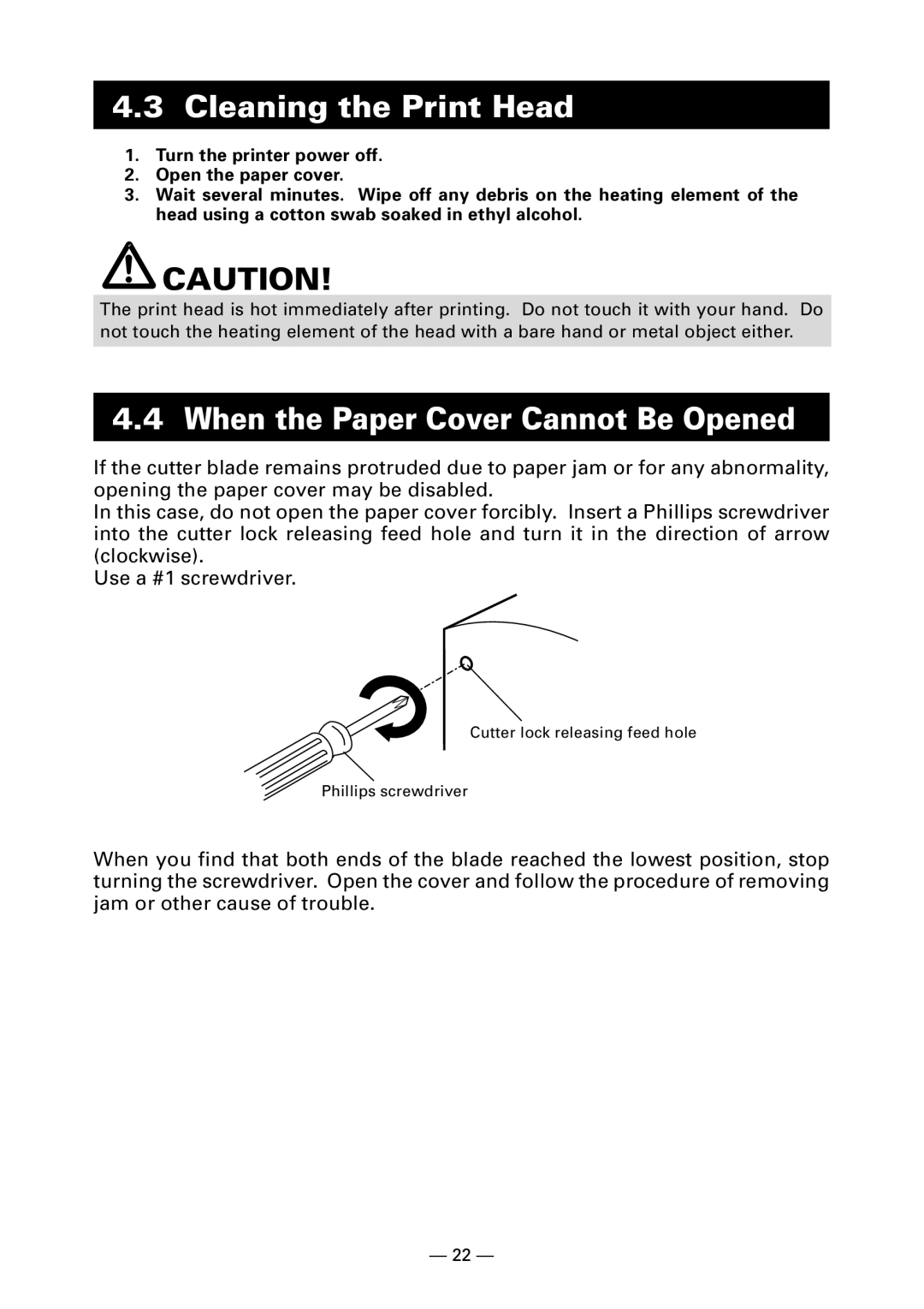 Citizen Systems CT-S300 user manual Cleaning the Print Head, When the Paper Cover Cannot Be Opened 