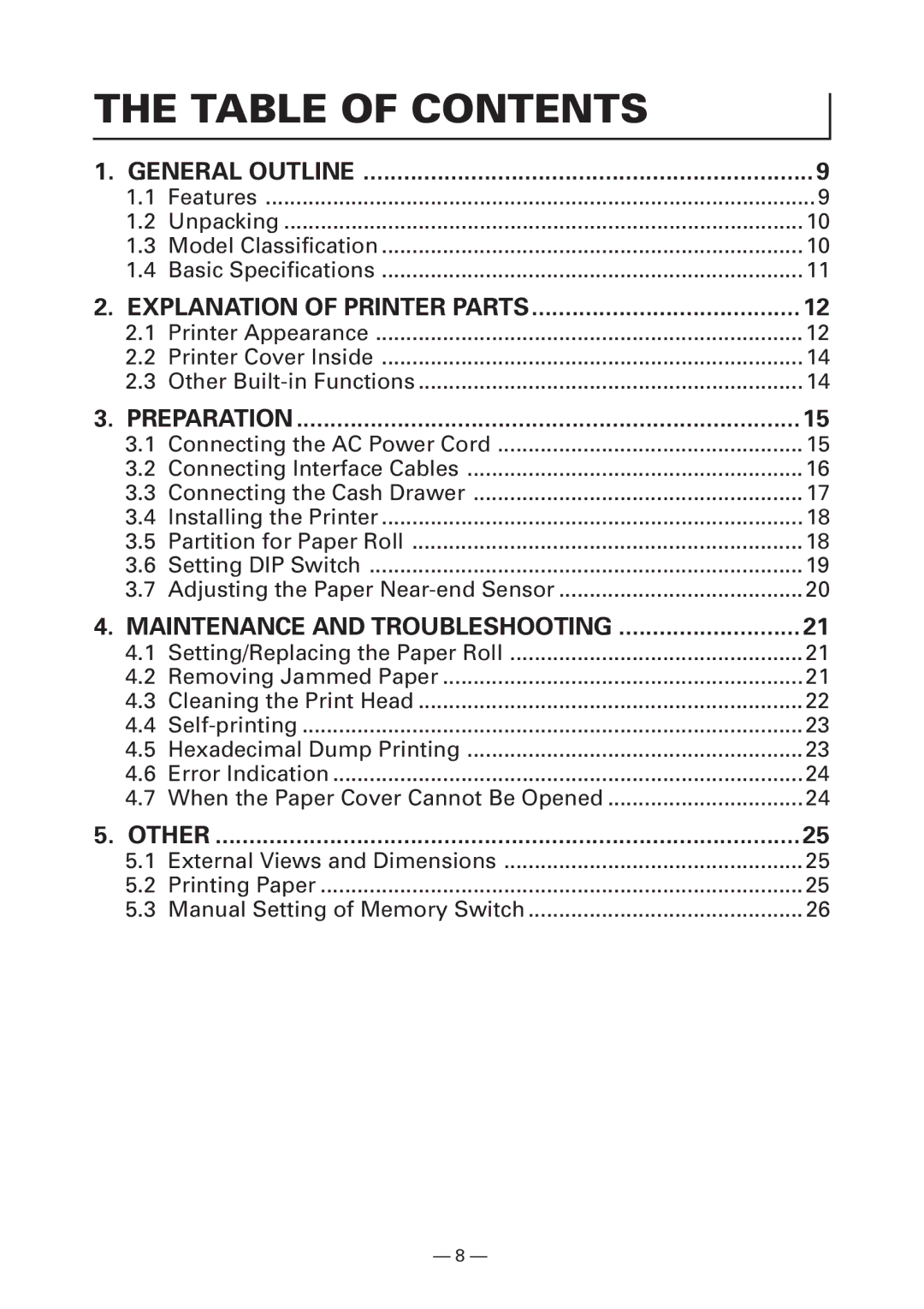 Citizen Systems CT-S4000DC user manual Table of Contents 