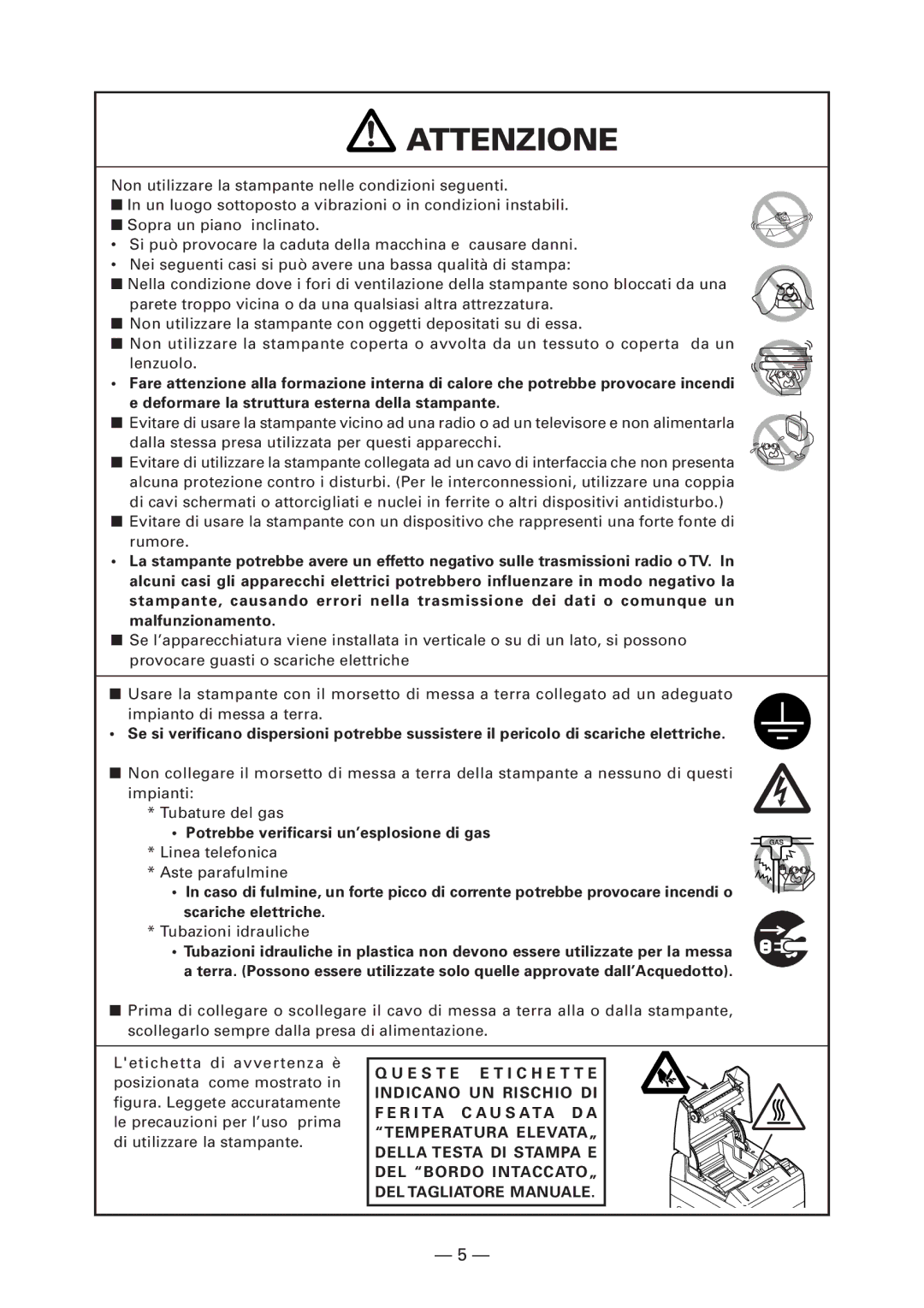 Citizen Systems CT-S4000DCM, CT-S4000L, CT-S4000M, CT-S4000DCL Attenzione, Potrebbe verificarsi un’esplosione di gas 