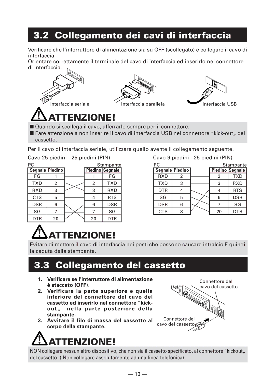 Citizen Systems CT-S4000L Collegamento dei cavi di interfaccia, Collegamento del cassetto, Segnale Piedino 