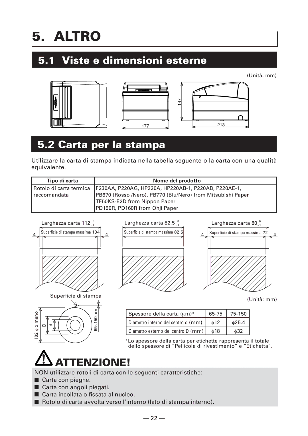 Citizen Systems CT-S4000DCL Altro, Viste e dimensioni esterne, Carta per la stampa, Tipo di carta Nome del prodotto 