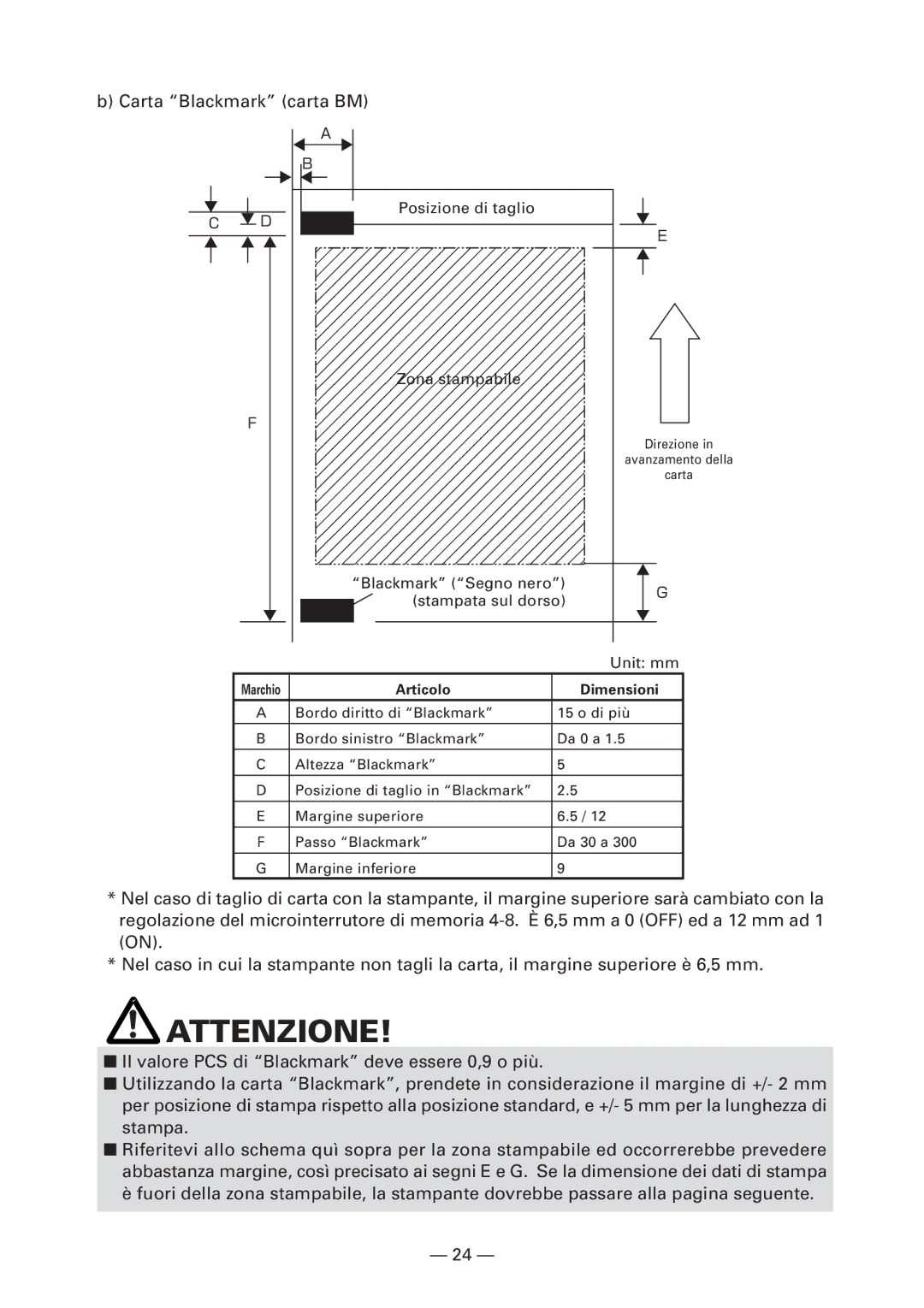 Citizen Systems CT-S4000L, CT-S4000M, CT-S4000DCL, CT-S4000DCM user manual Carta Blackmark carta BM 