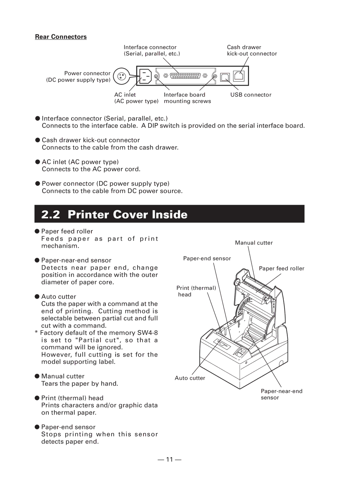 Citizen Systems CT-S4000M, CT-S4000L, CT-S4000DCL, CT-S4000DCM user manual Printer Cover Inside, Rear Connectors 