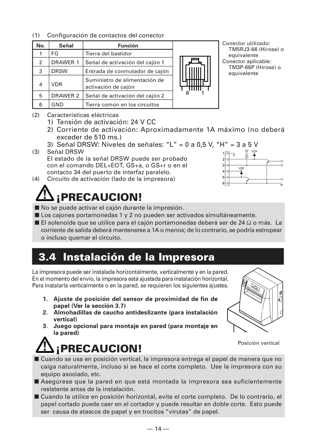 Citizen Systems CT-S4000L, CT-S4000M, CT-S4000DCL, CT-S4000DCM user manual Instalación de la Impresora 