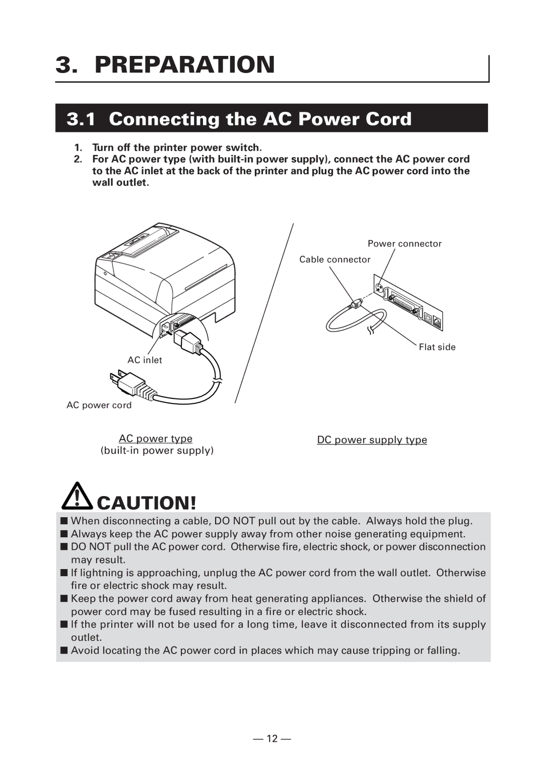 Citizen Systems CT-S4000L, CT-S4000M, CT-S4000DCL, CT-S4000DCM user manual Preparation, Connecting the AC Power Cord 