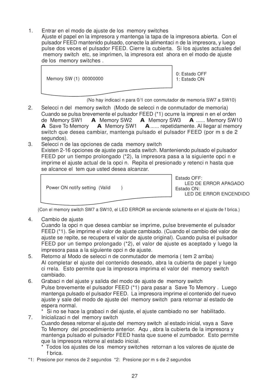 Citizen Systems CT-S4000DCL, CT-S4000L, CT-S4000M, CT-S4000DCM user manual LED DE Error Apagado 