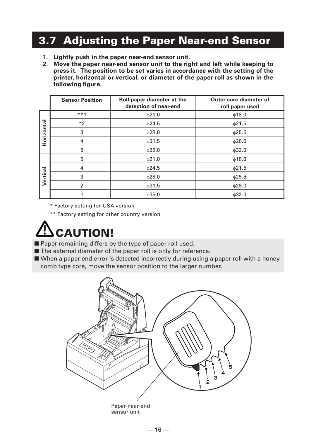 Citizen Systems CT-S4000L, CT-S4000M, CT-S4000DCL, CT-S4000DCM user manual Adjusting the Paper Near-end Sensor 