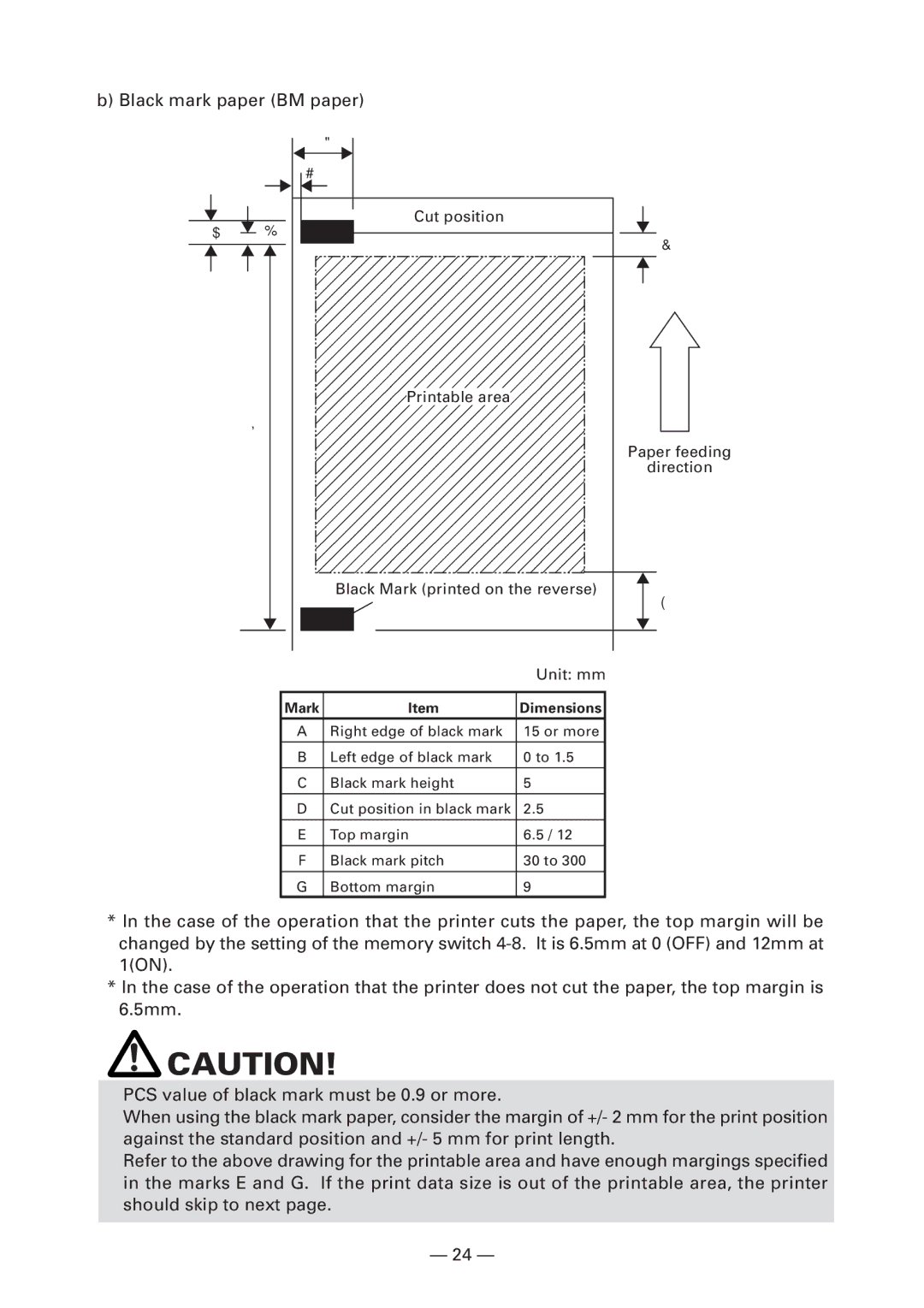 Citizen Systems CT-S4000L, CT-S4000M, CT-S4000DCL, CT-S4000DCM user manual Black mark paper BM paper, Mark 