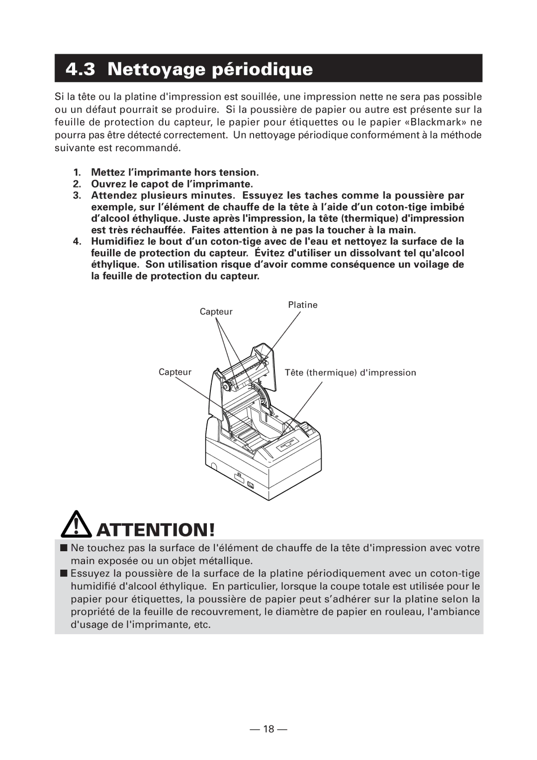 Citizen Systems CT-S4000DCL, CT-S4000L, CT-S4000M, CT-S4000DCM user manual Nettoyage périodique 