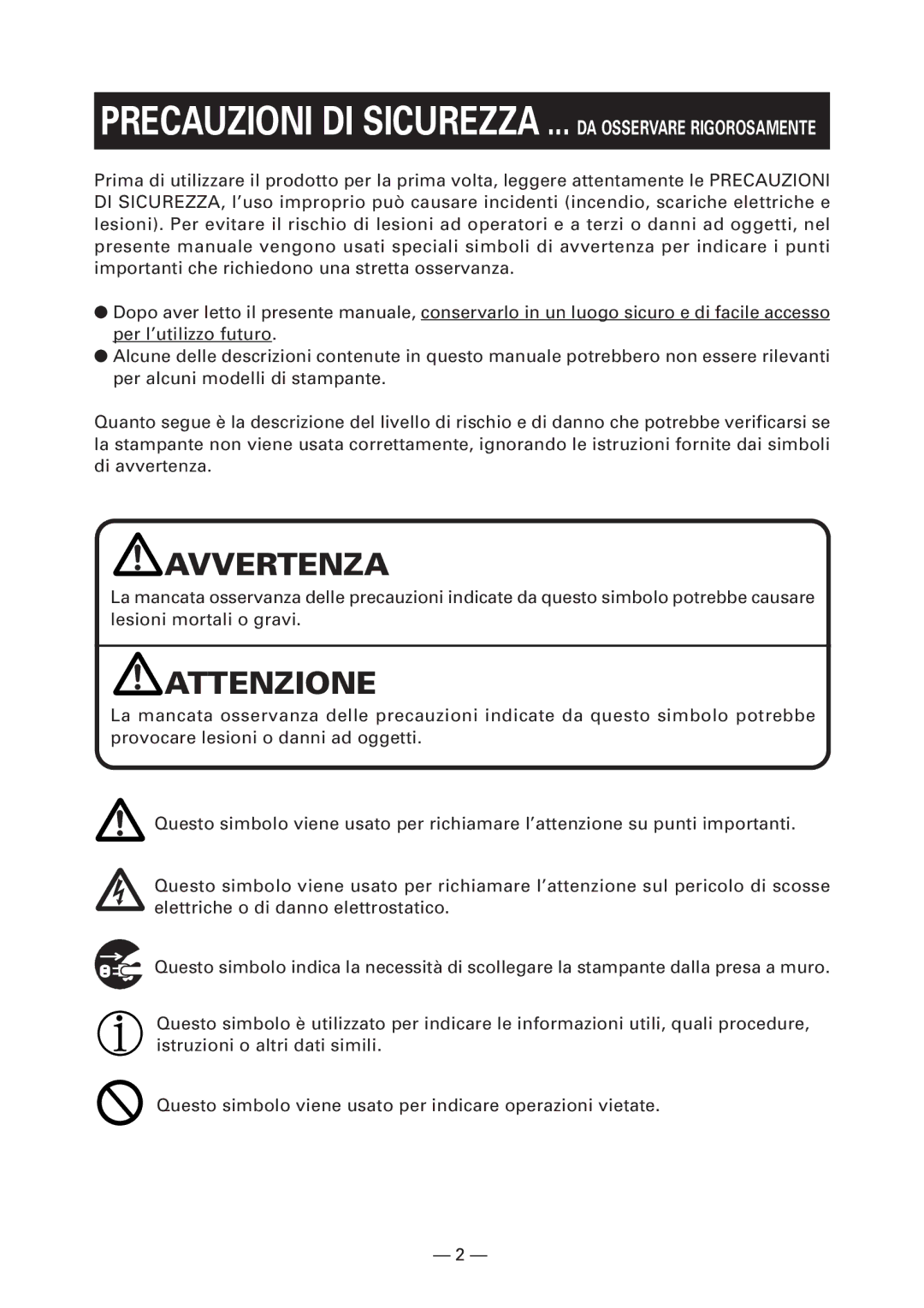 Citizen Systems CT-S4000M, CT-S4000L, CT-S4000DCL, CT-S4000DCM user manual Avvertenza, Attenzione 