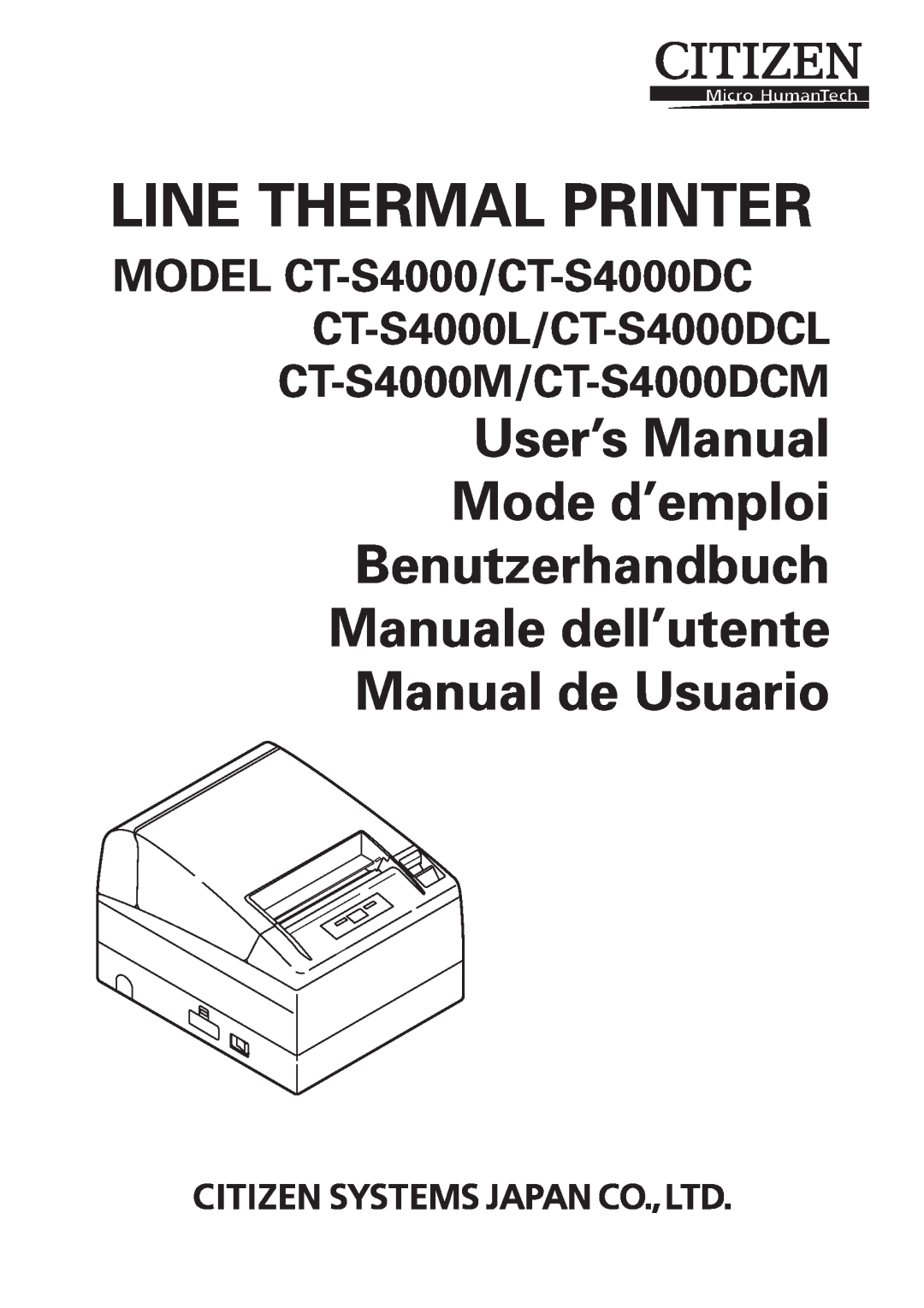 Citizen Systems CT-S4000L, CT-S4000DCL user manual Line Thermal Printer, Manual de Usuario, CT-S4000M/CT-S4000DCM 