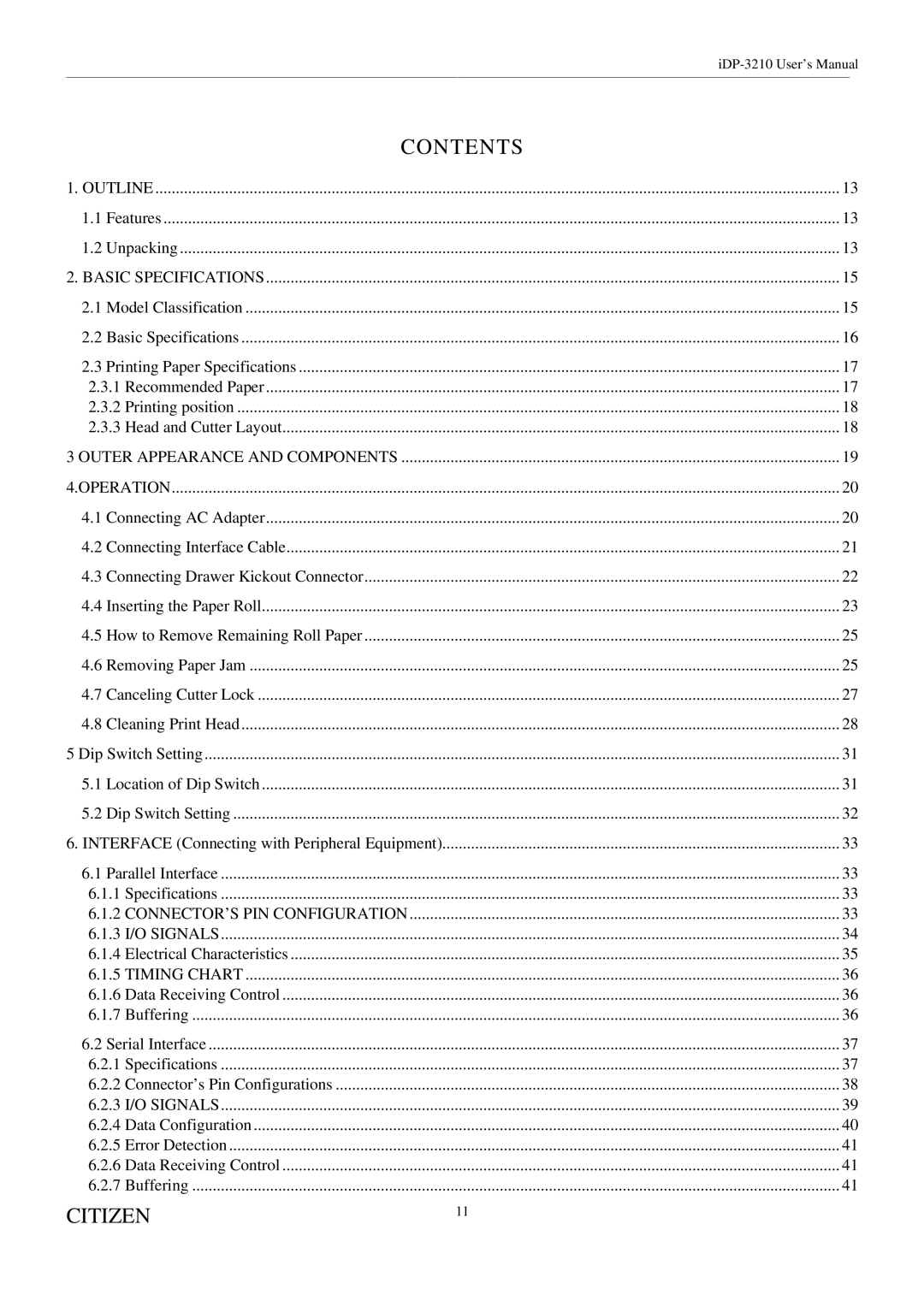 Citizen Systems iDP-3210 user manual Contents 