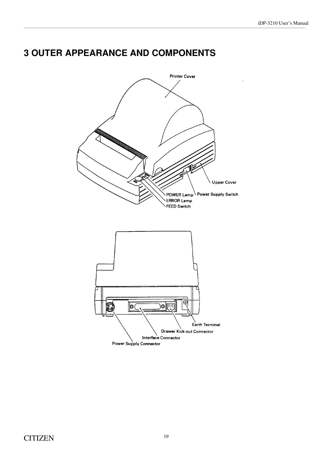 Citizen Systems iDP-3210 user manual Outer Appearance and Components 