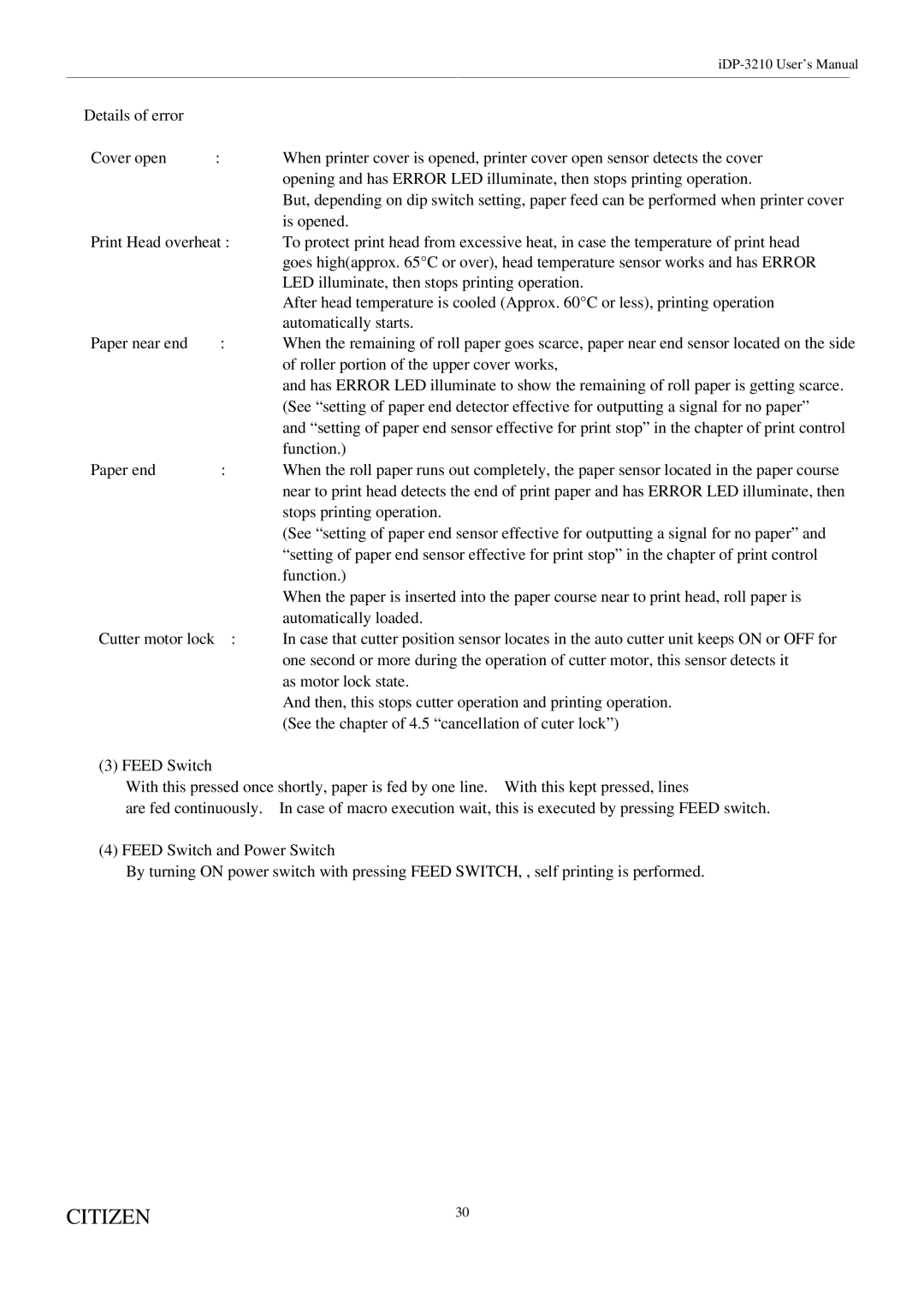 Citizen Systems iDP-3210 user manual Roller portion of the upper cover works 