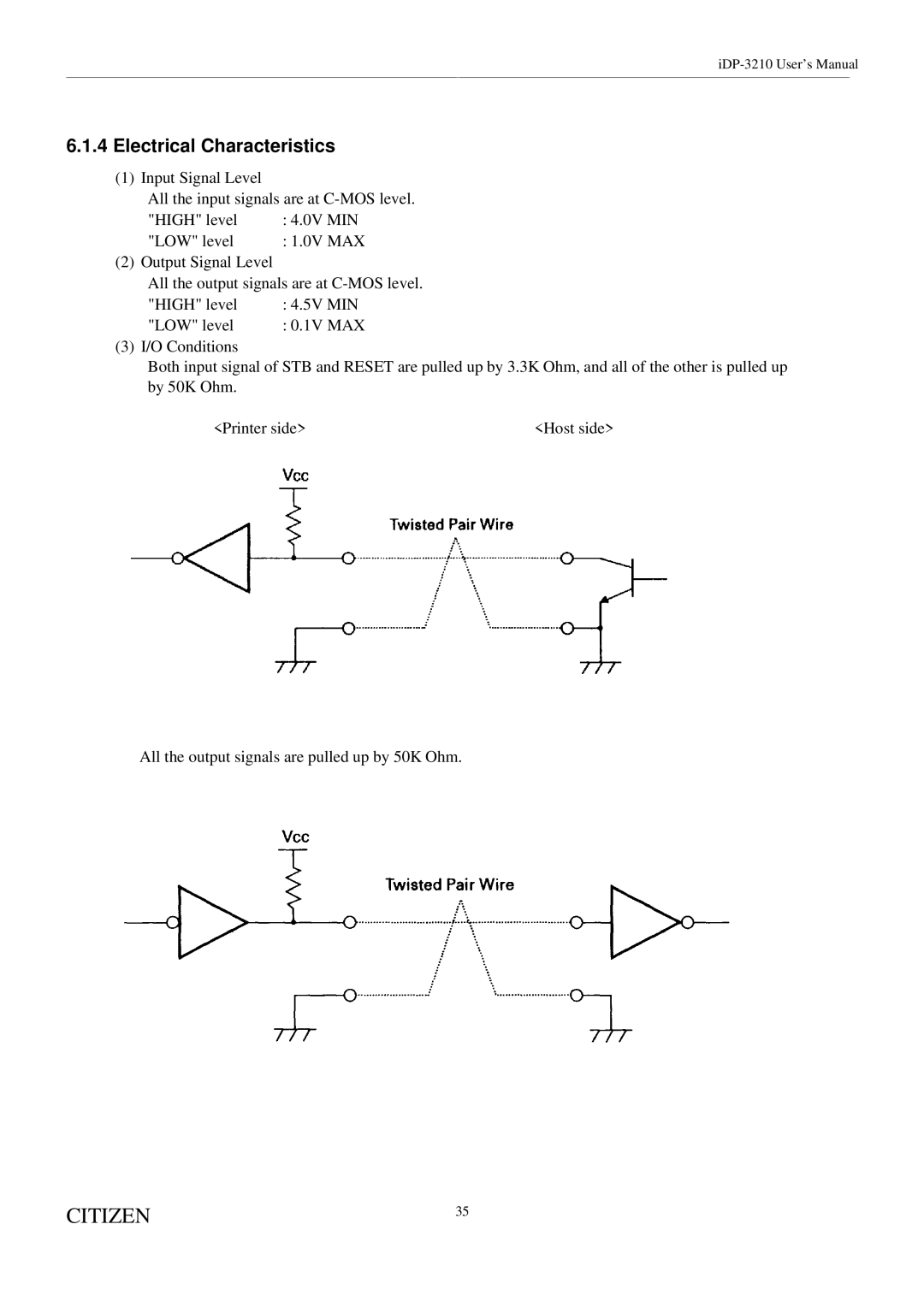 Citizen Systems iDP-3210 user manual Electrical Characteristics 