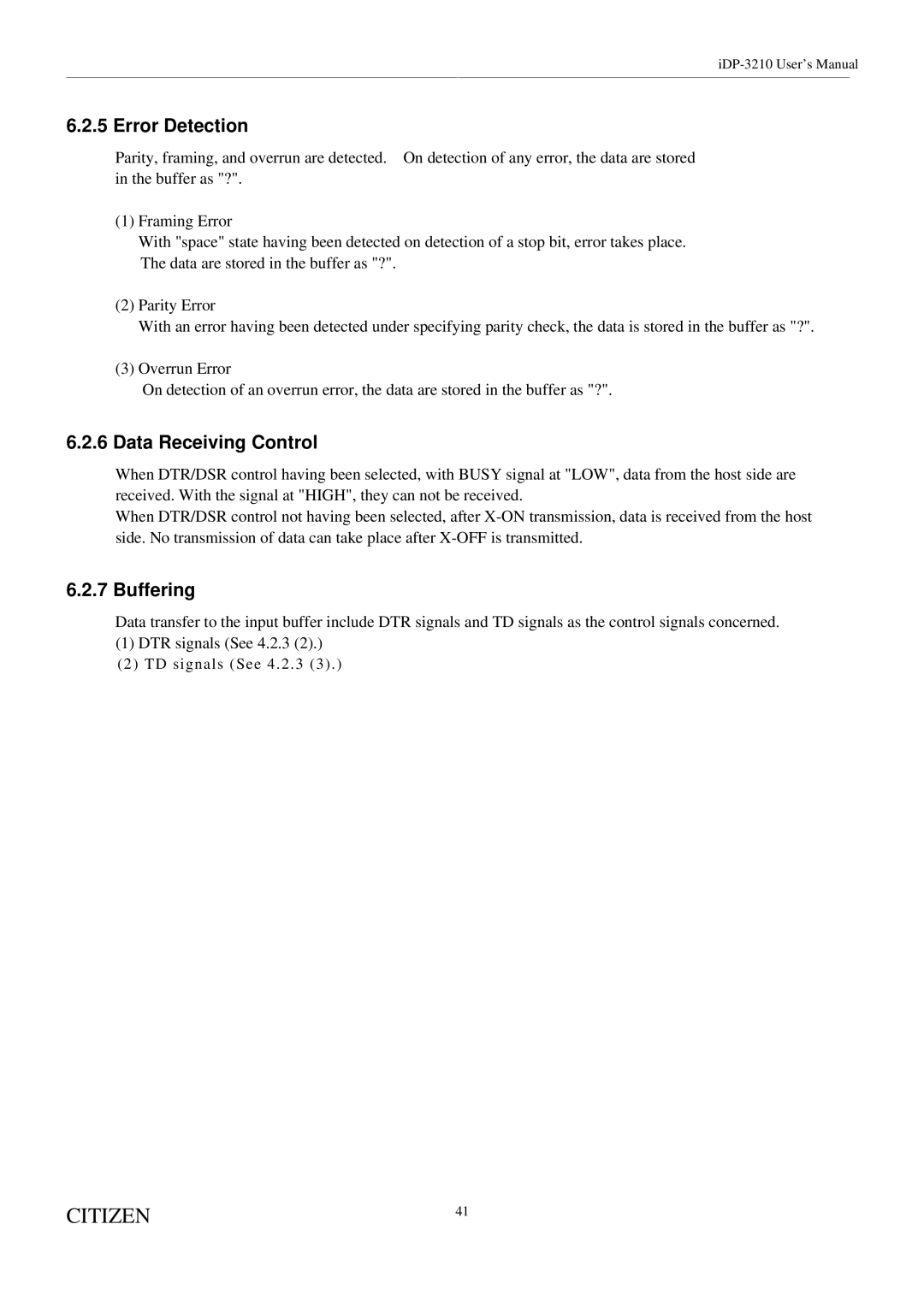 Citizen Systems iDP-3210 user manual Error Detection 