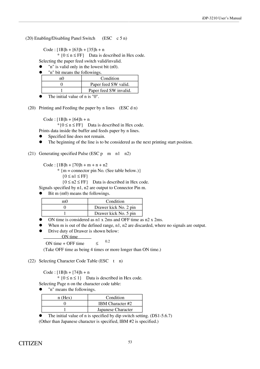 Citizen Systems iDP-3210 user manual Paper feed SW valid 