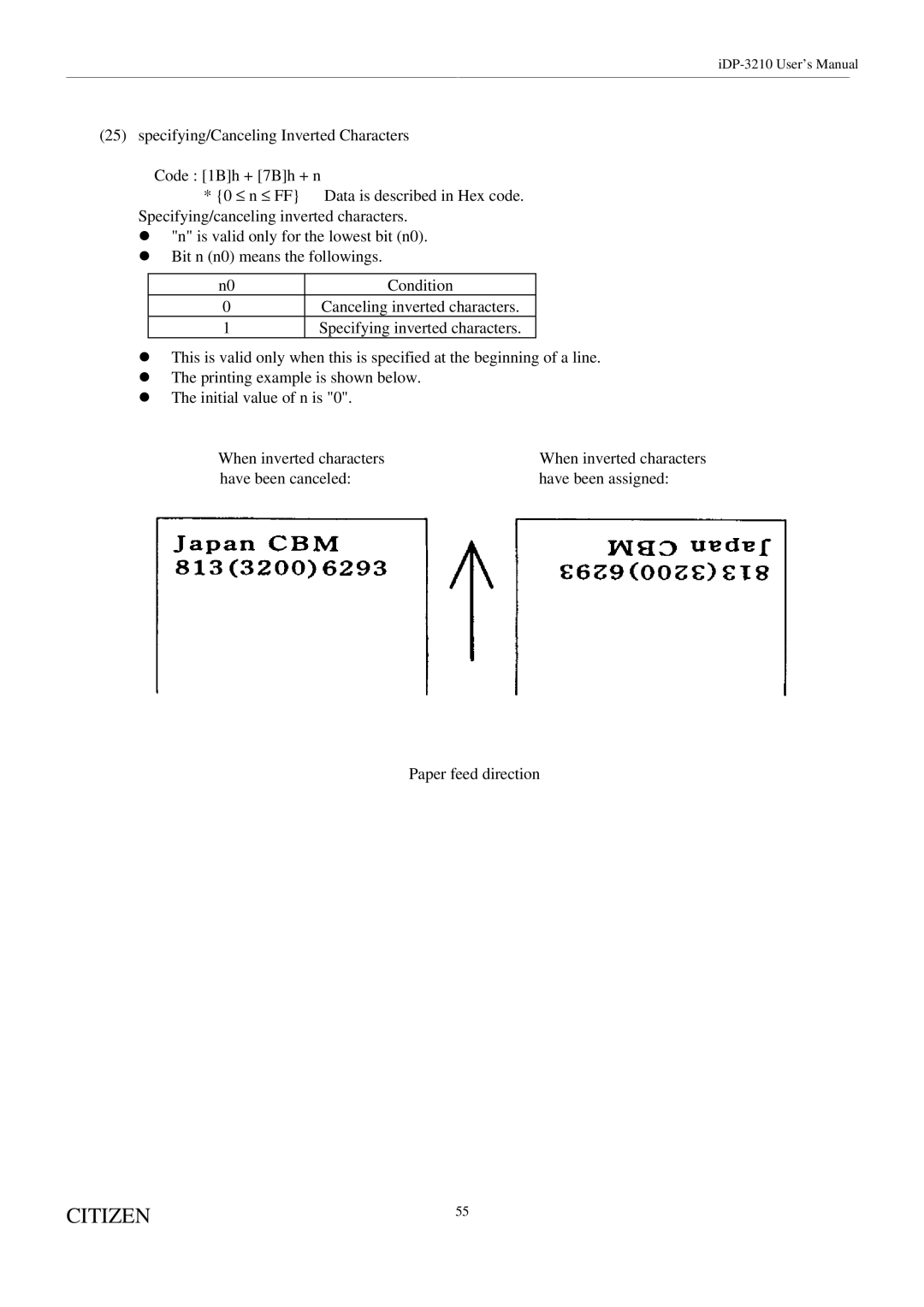 Citizen Systems iDP-3210 user manual Specifying inverted characters 