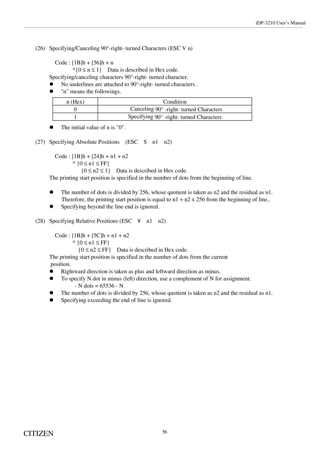 Citizen Systems iDP-3210 user manual Specifying 90 -right- turned Characters 