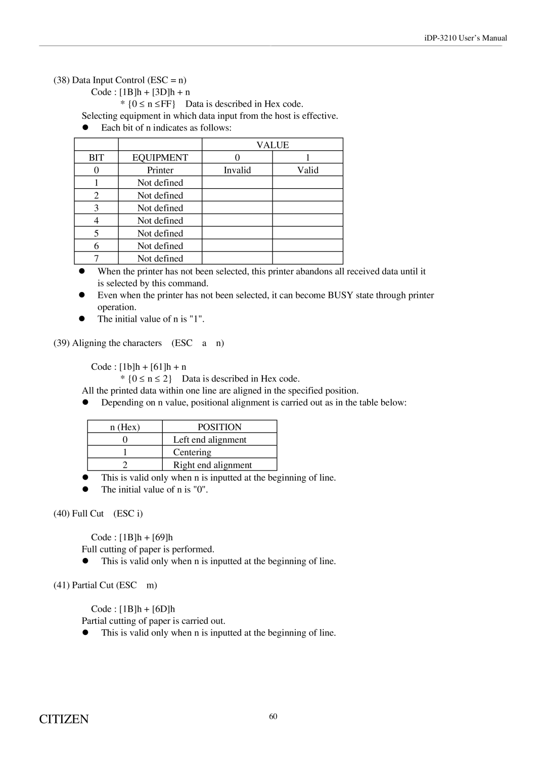 Citizen Systems iDP-3210 user manual Value, Position 