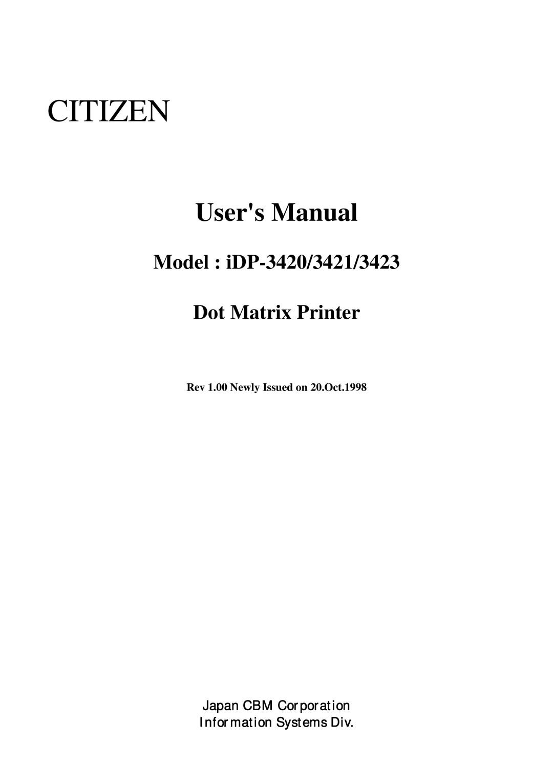 Citizen Systems iDP-3421, iDP-3420, iDP-3423 user manual Citizen 