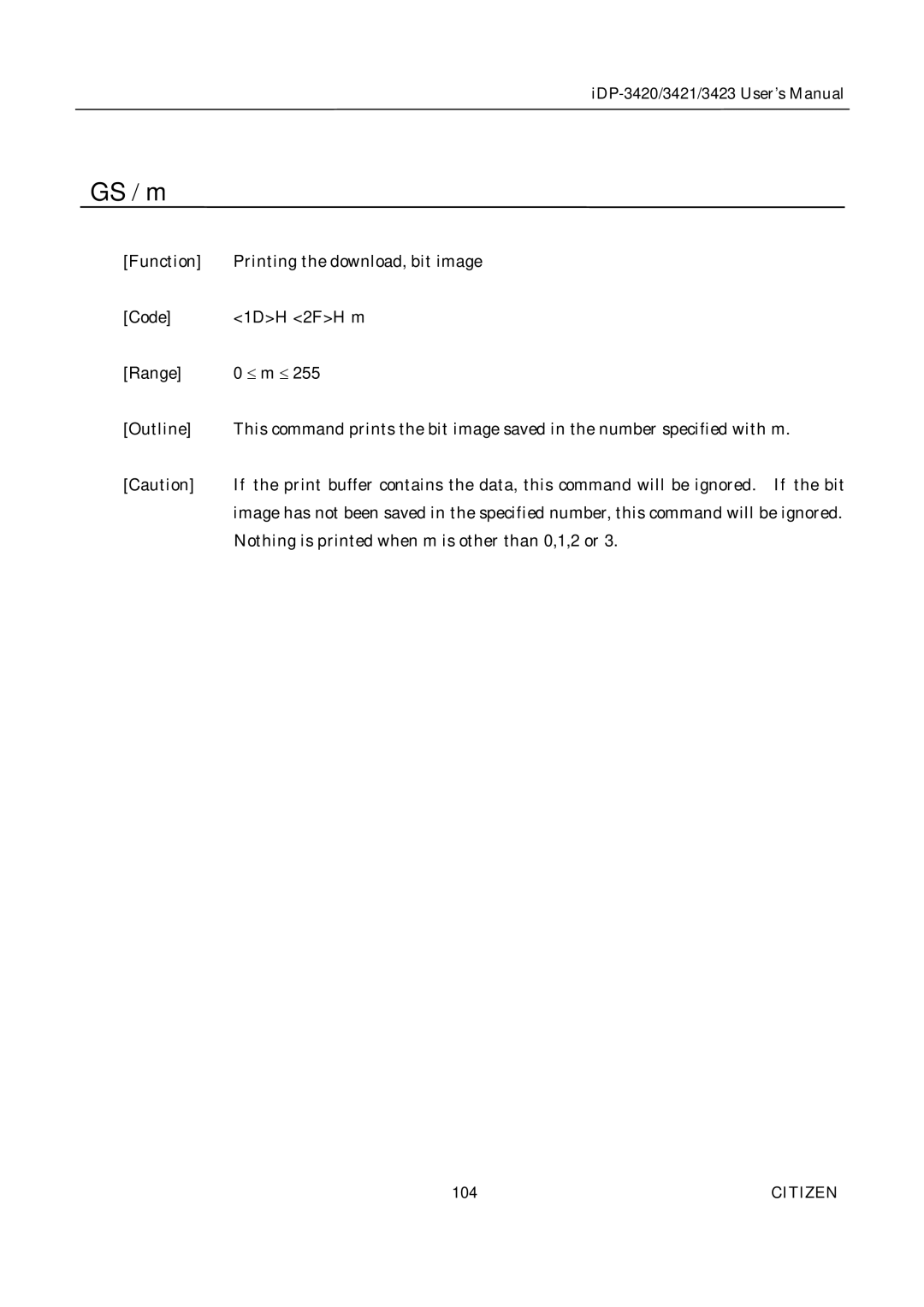 Citizen Systems iDP-3423, iDP-3420, iDP-3421 user manual GS / m 